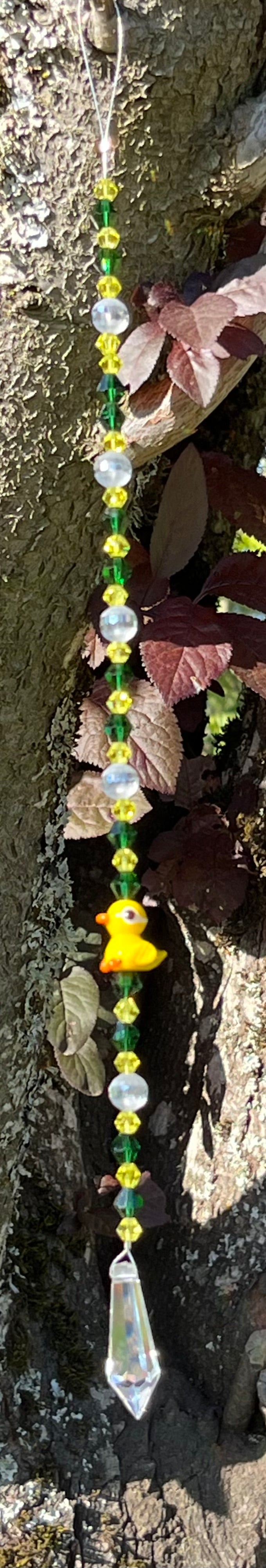 Yellow & Green Glass Beads and Cute Yellow Duck Suncatcher