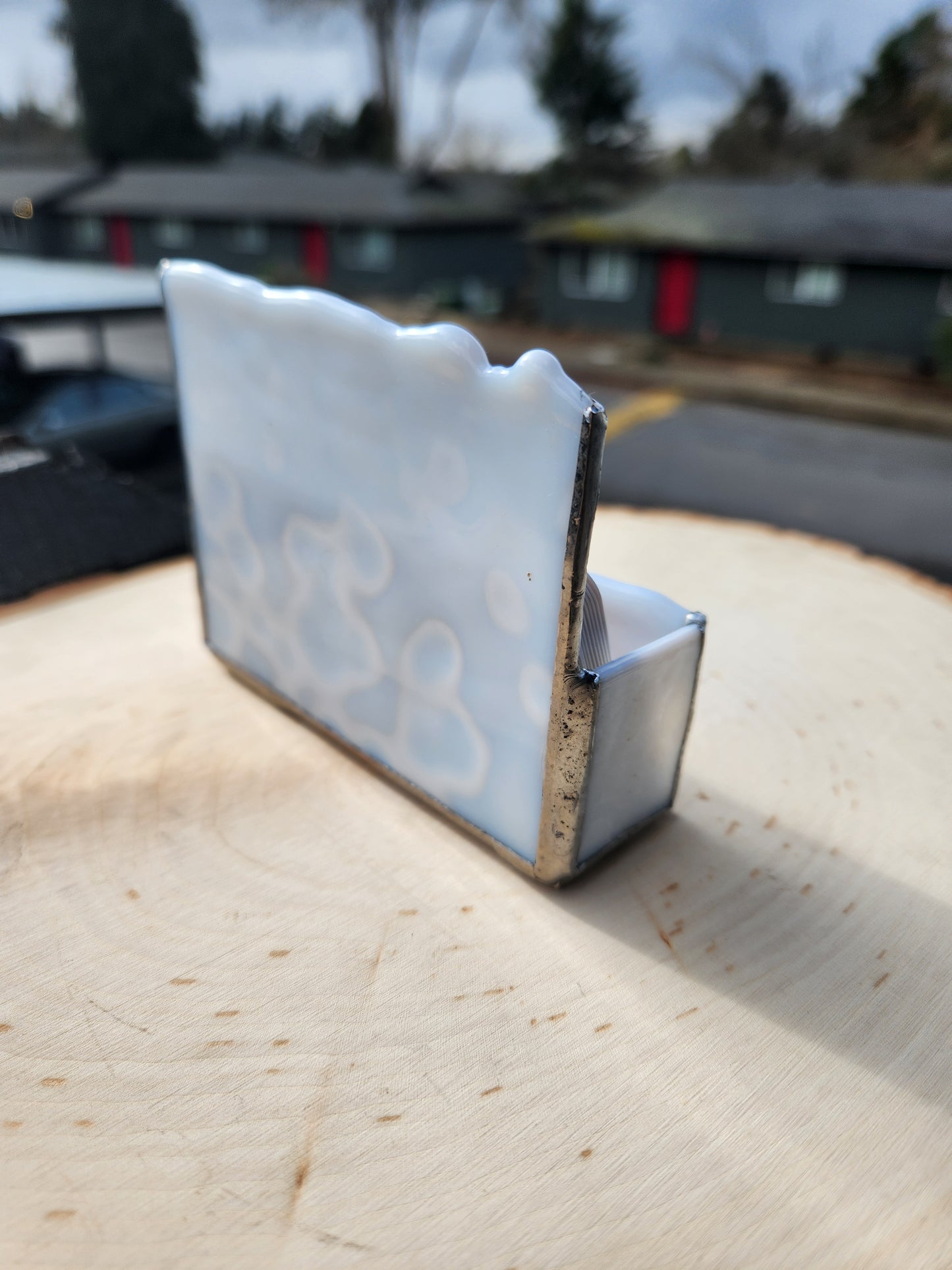 White Mottled Stained Glass Business Card Holder