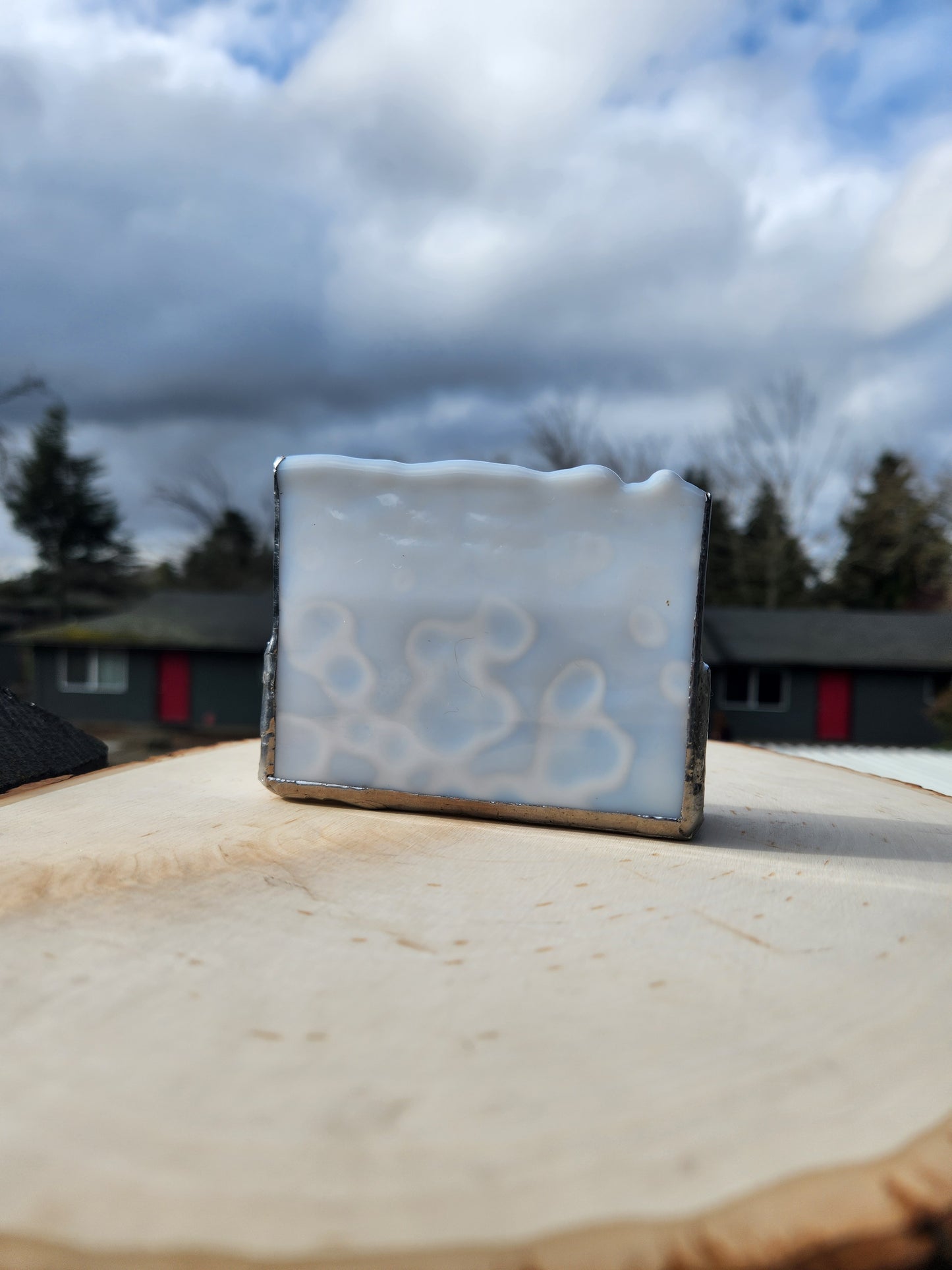 White Mottled Stained Glass Business Card Holder