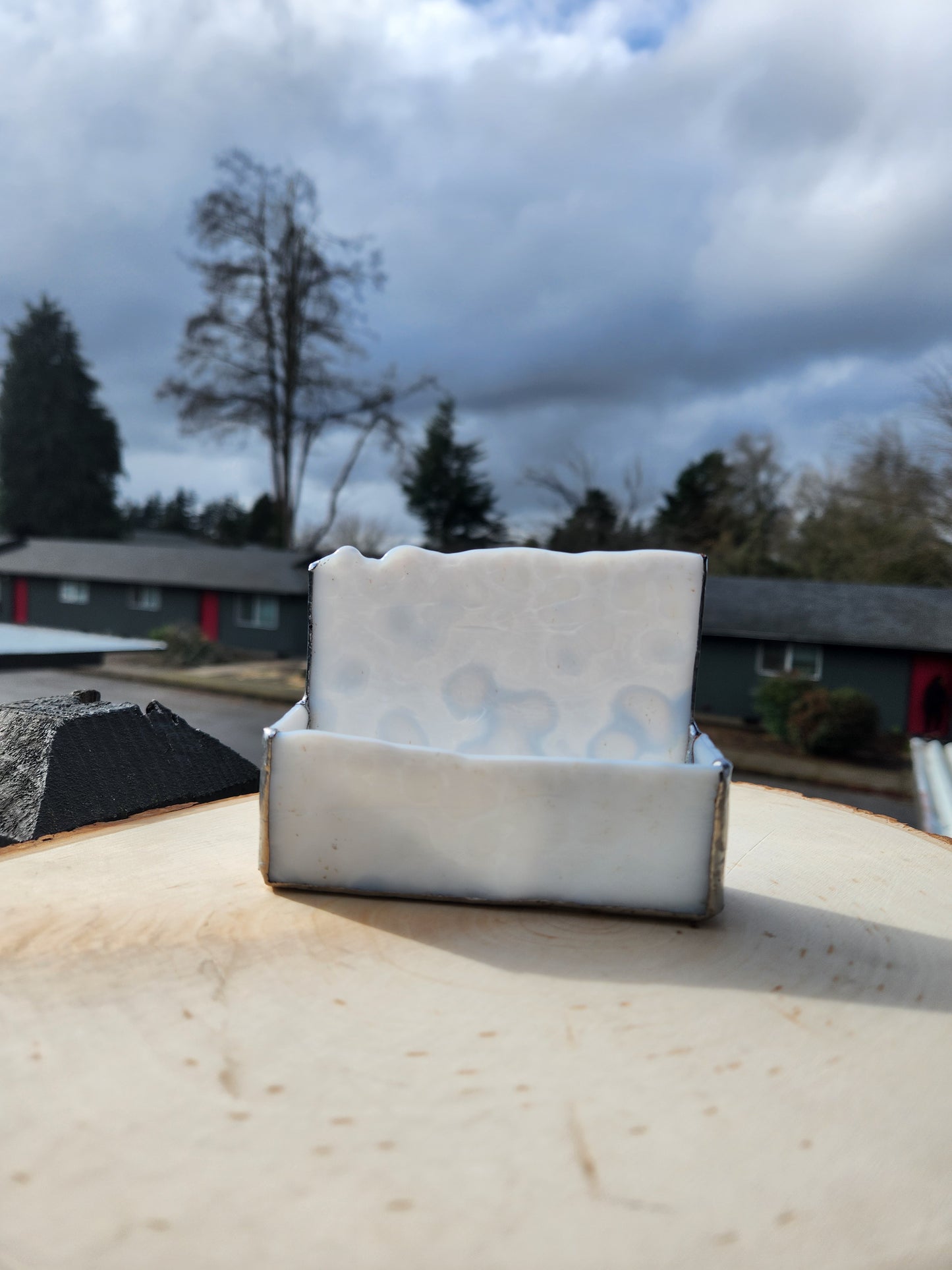 White Mottled Stained Glass Business Card Holder