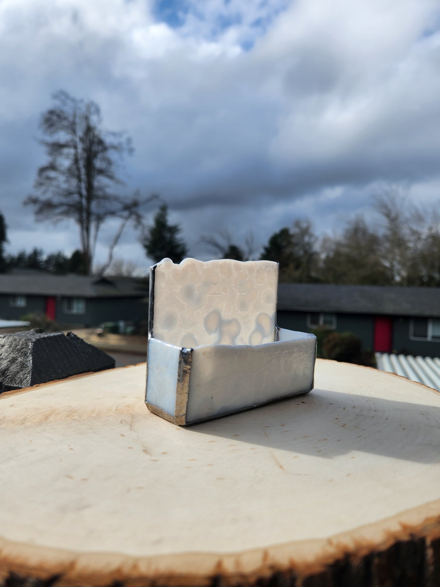 White Mottled Stained Glass Business Card Holder