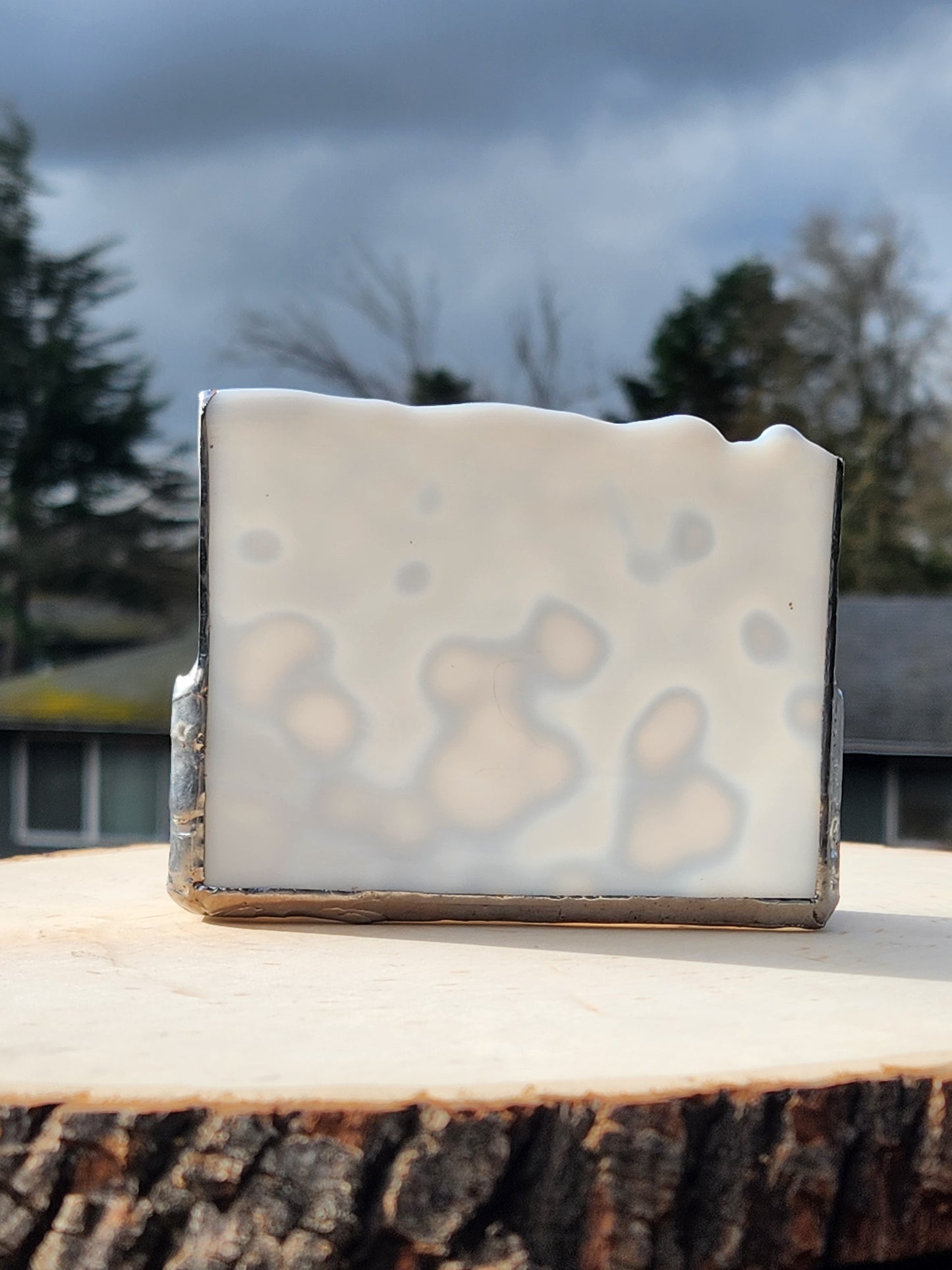 White Mottled Stained Glass Business Card Holder