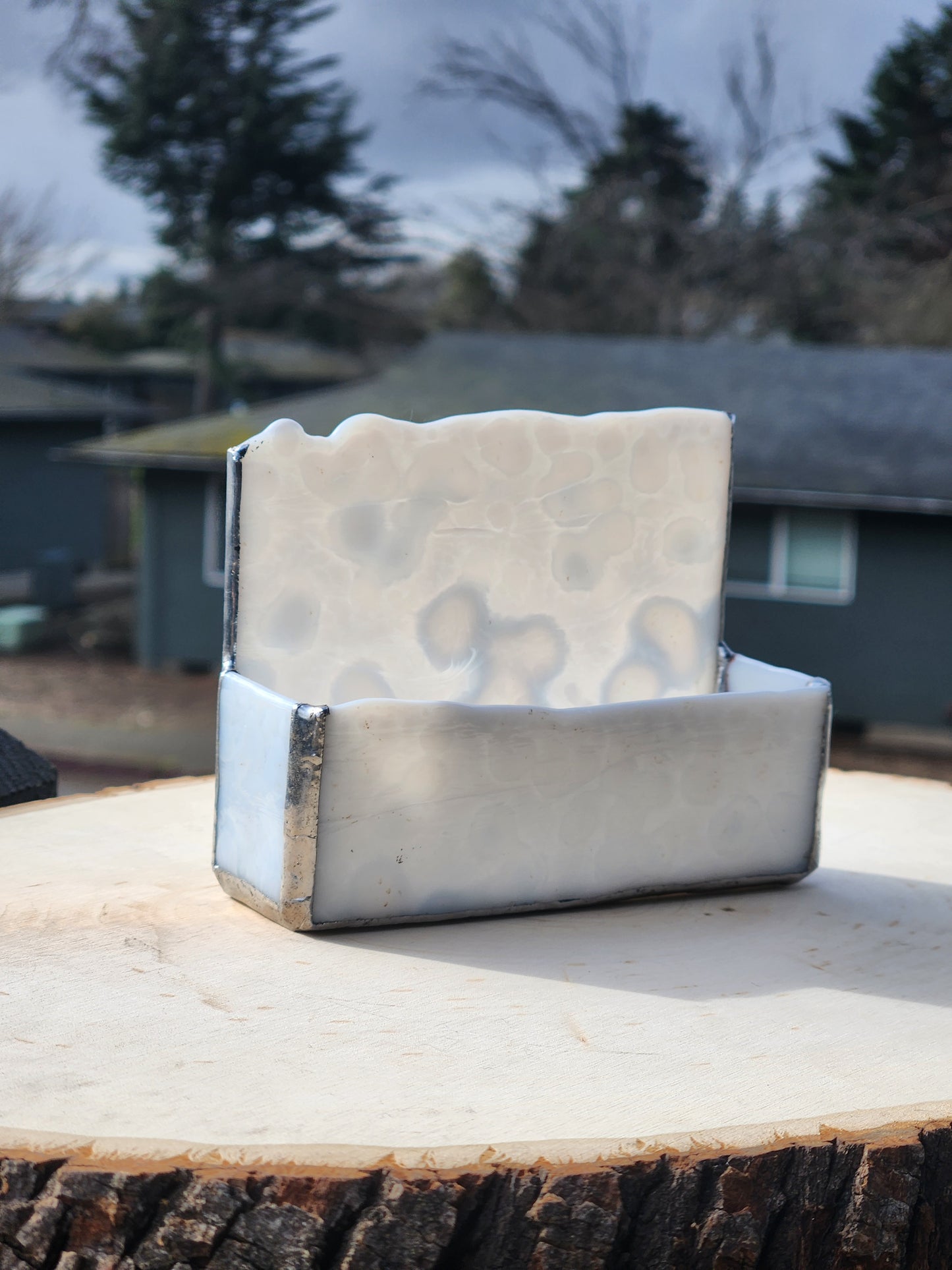 White Mottled Stained Glass Business Card Holder