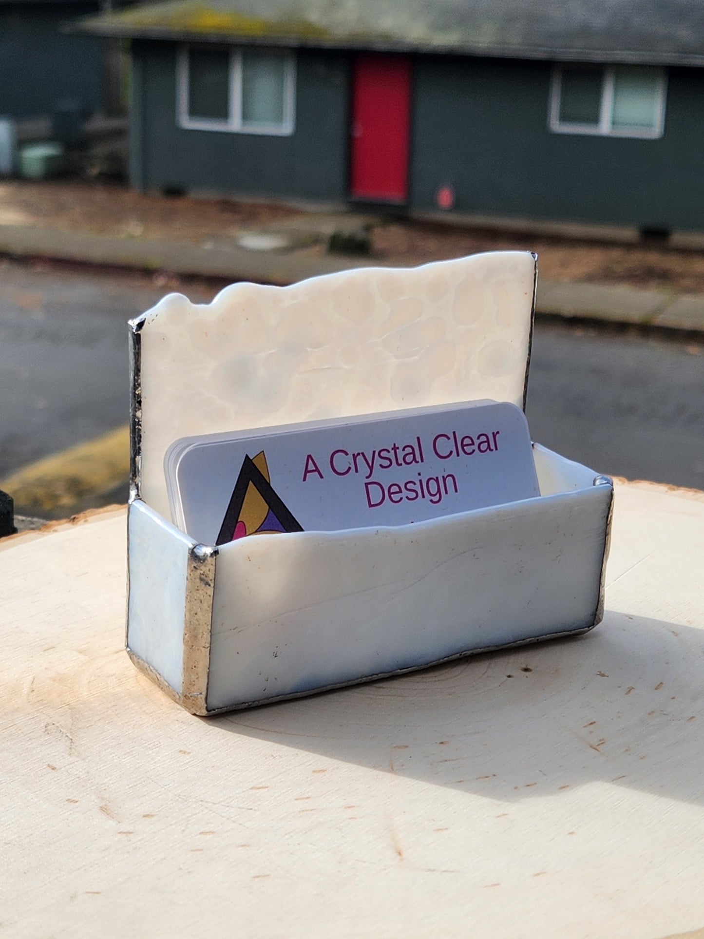 White Mottled Stained Glass Business Card Holder