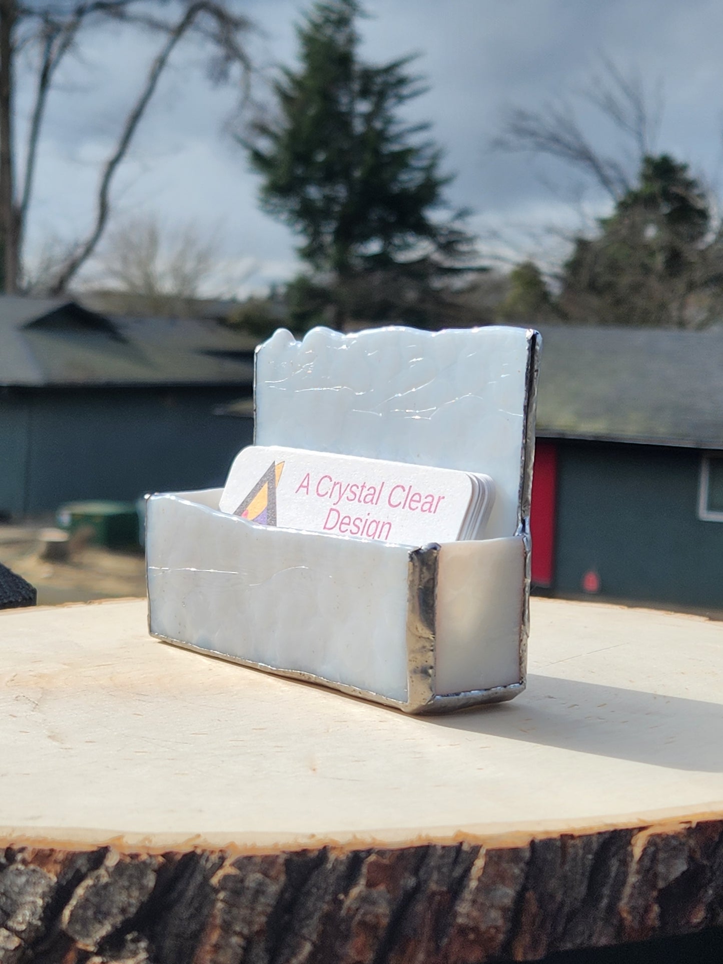 White Mottled Stained Glass Business Card Holder