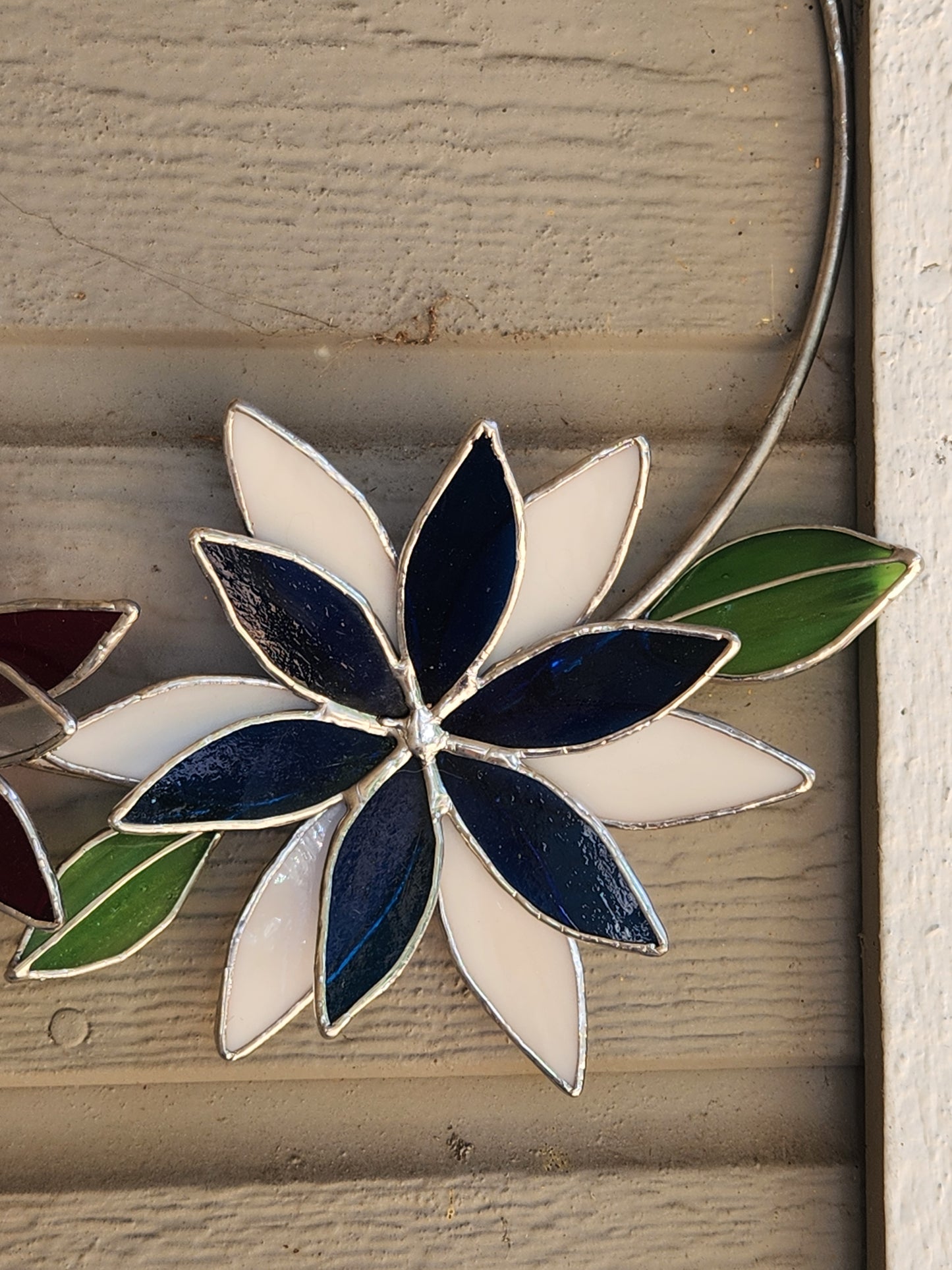 Red, White & Blue Floral Stained Glass Wreath