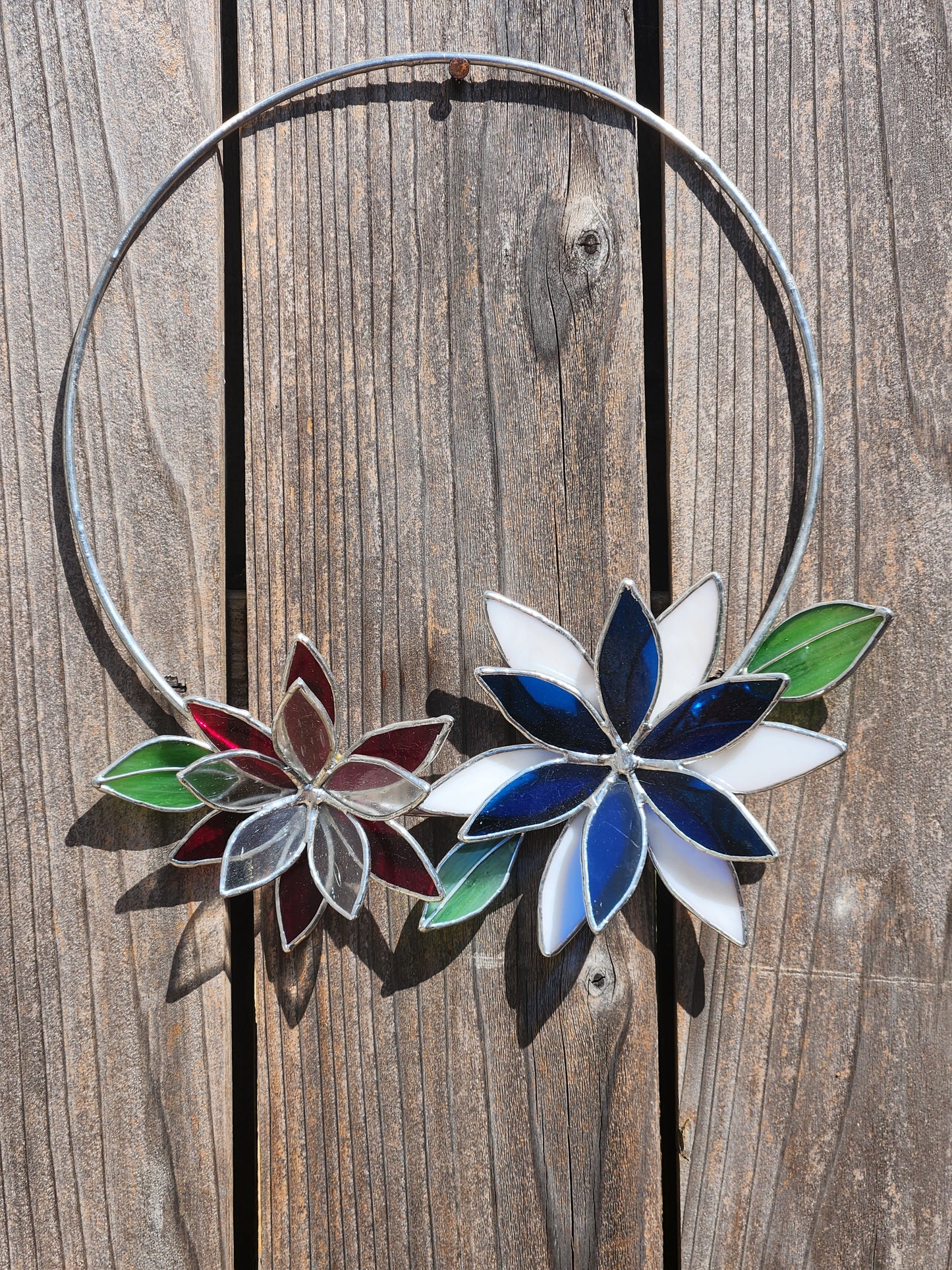 Red, White & Blue Floral Stained Glass Wreath