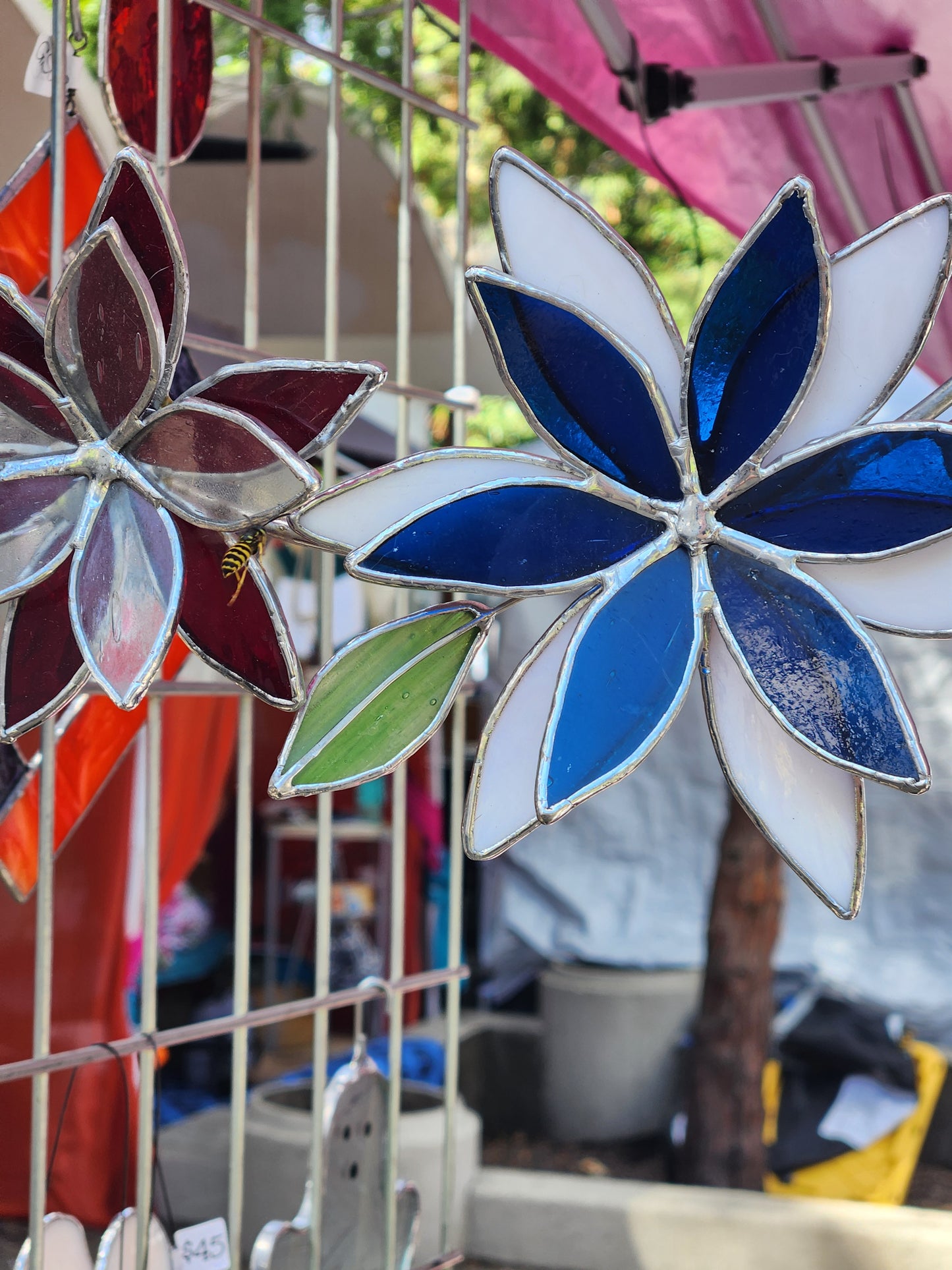Red, White & Blue Floral Stained Glass Wreath