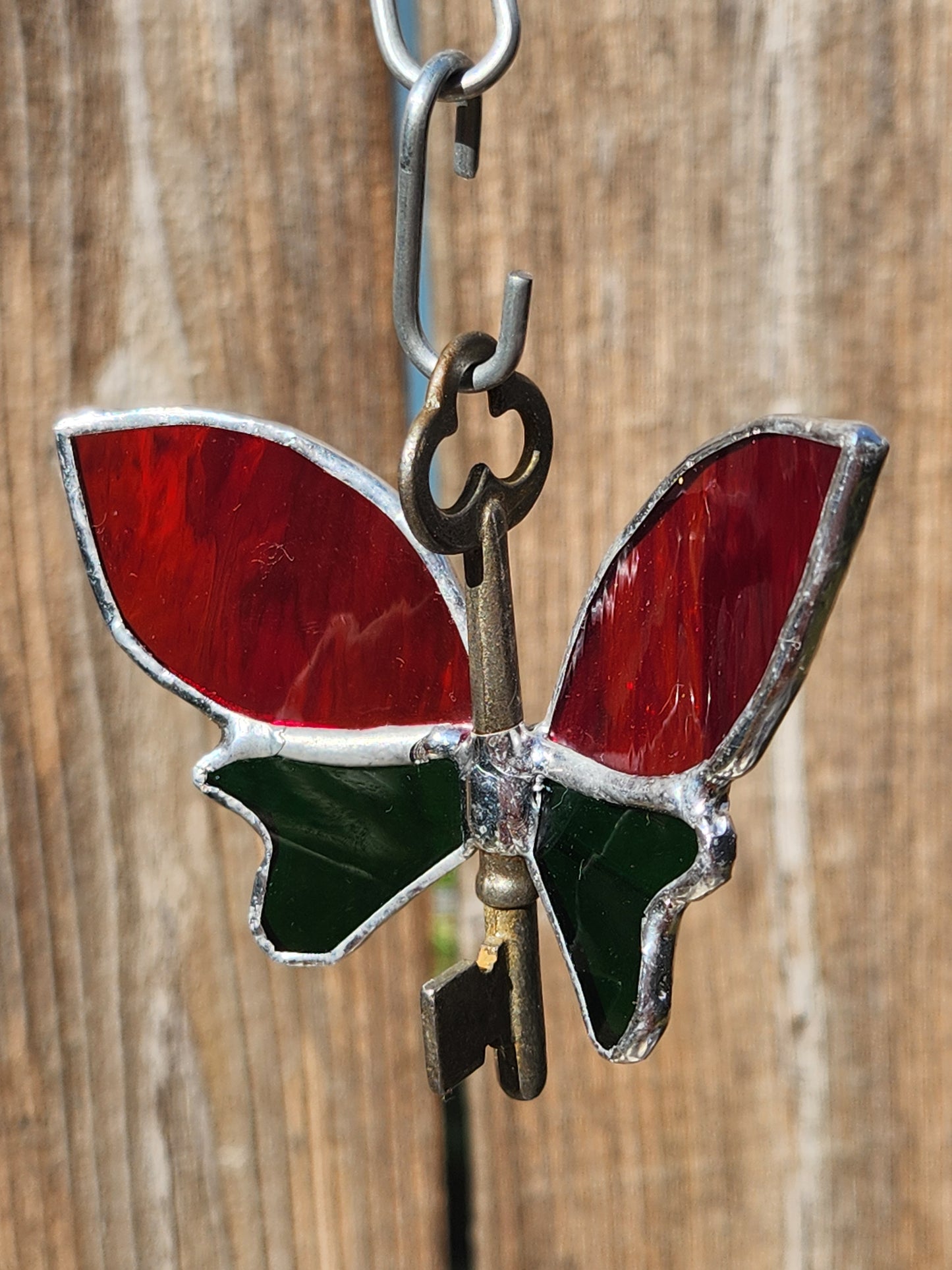 Red and Green Stained Glass Flying Key