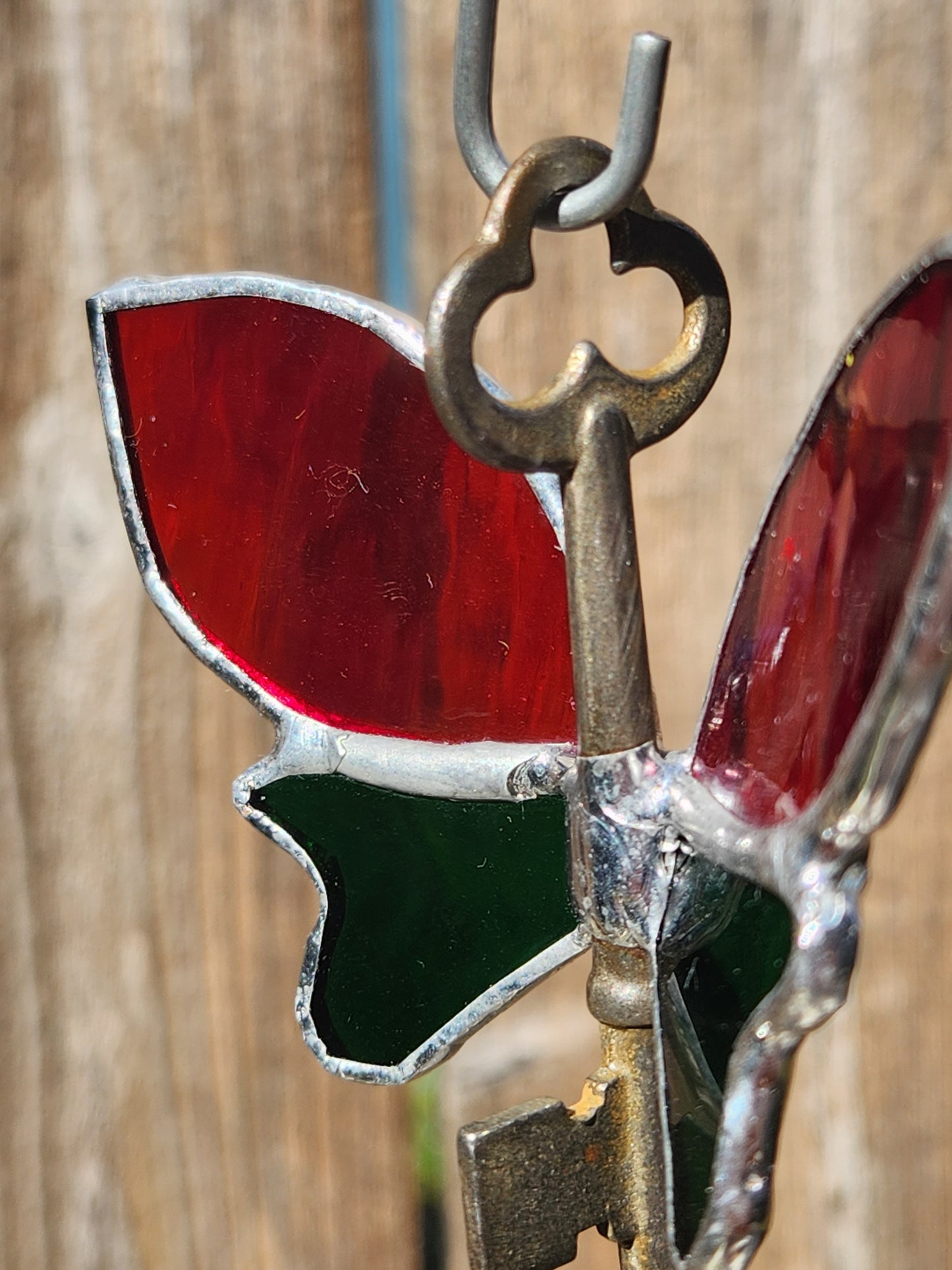 Red and Green Stained Glass Flying Key