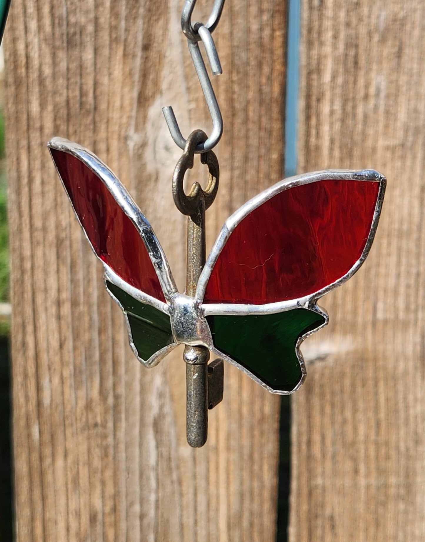 Red and Green Stained Glass Flying Key