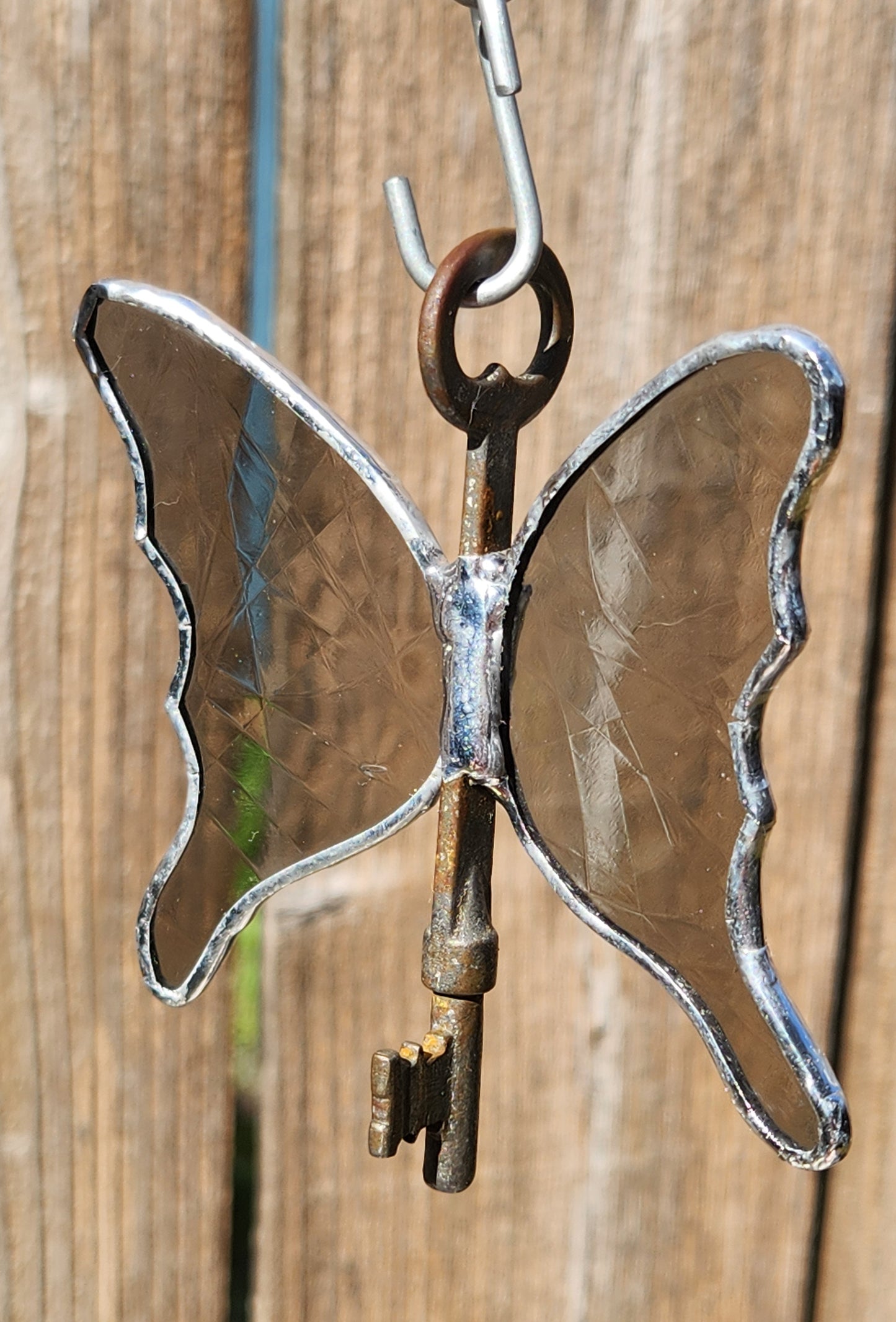 Gray Swirly Stained Glass Flying Key