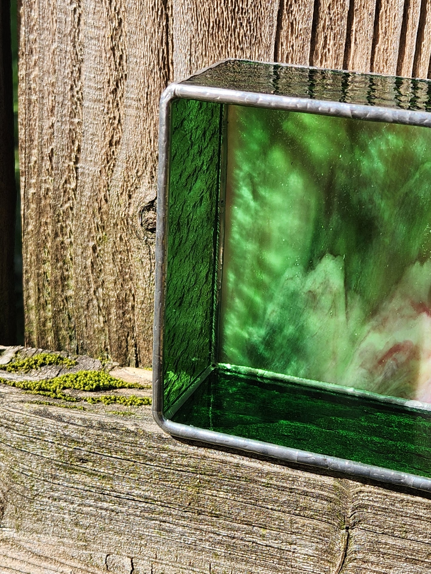 Green and Pink Stained Glass Trinket Tray