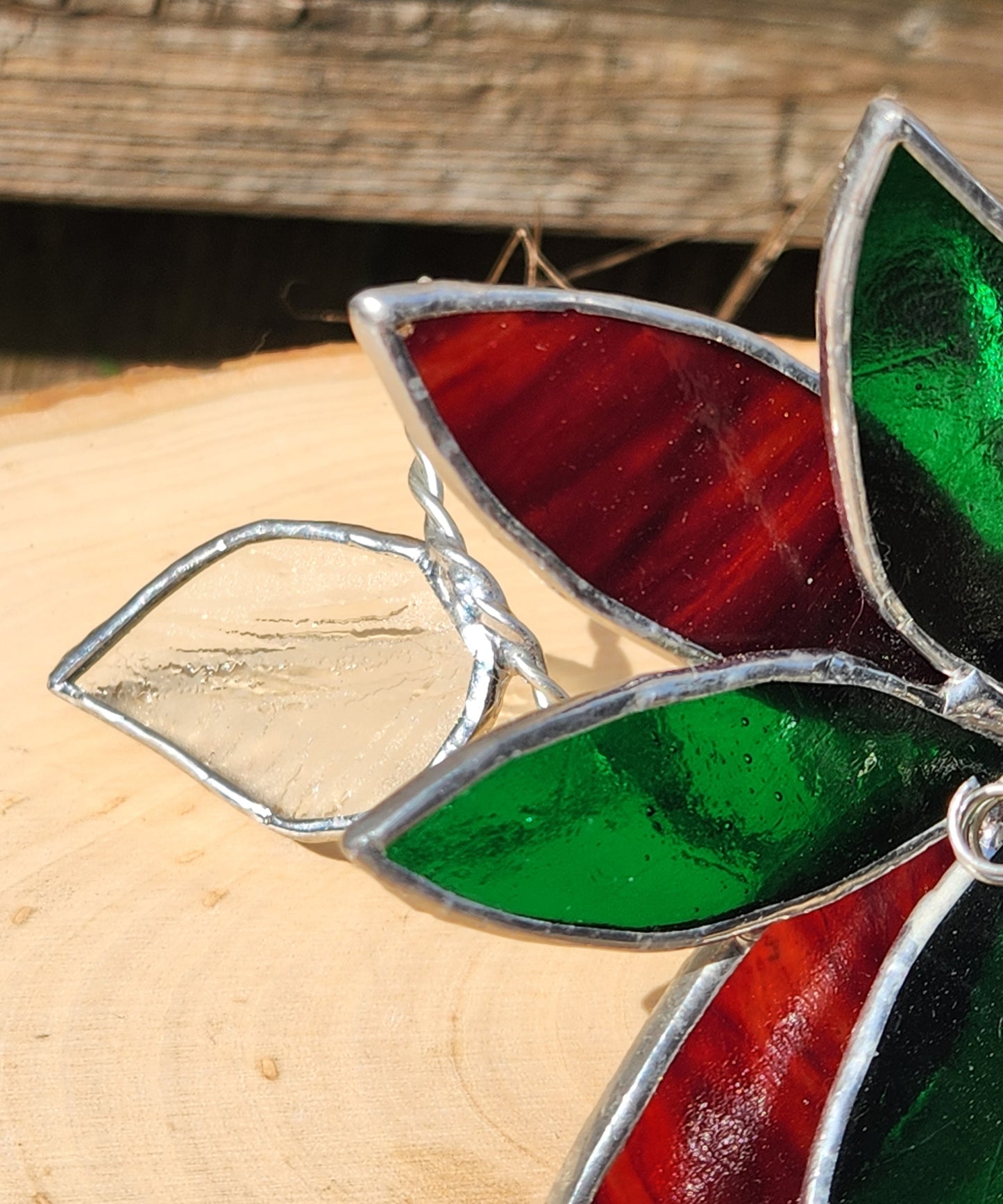 Vintage Red & Green Stained Glass Table Flower