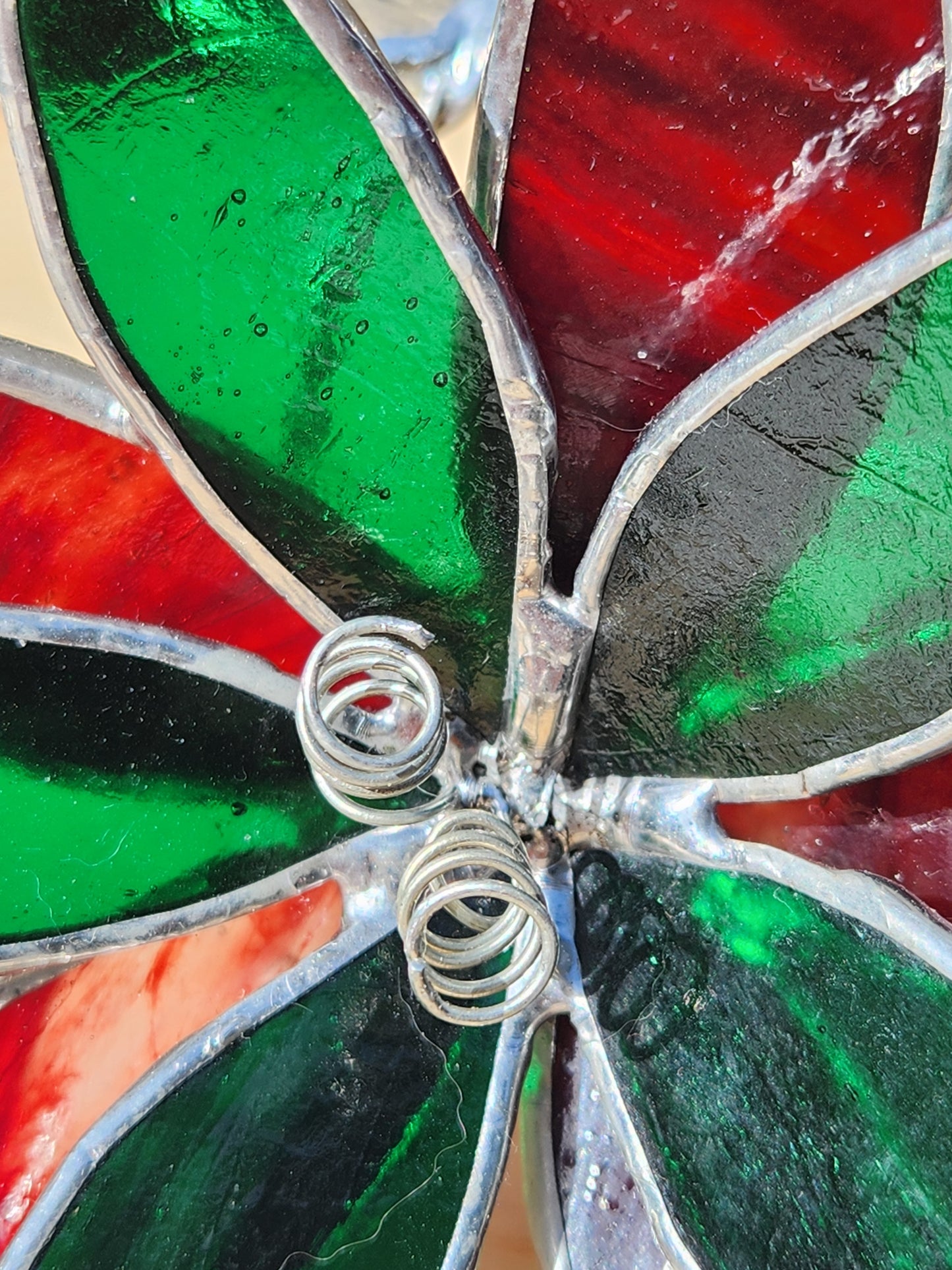 Vintage Red & Green Stained Glass Table Flower