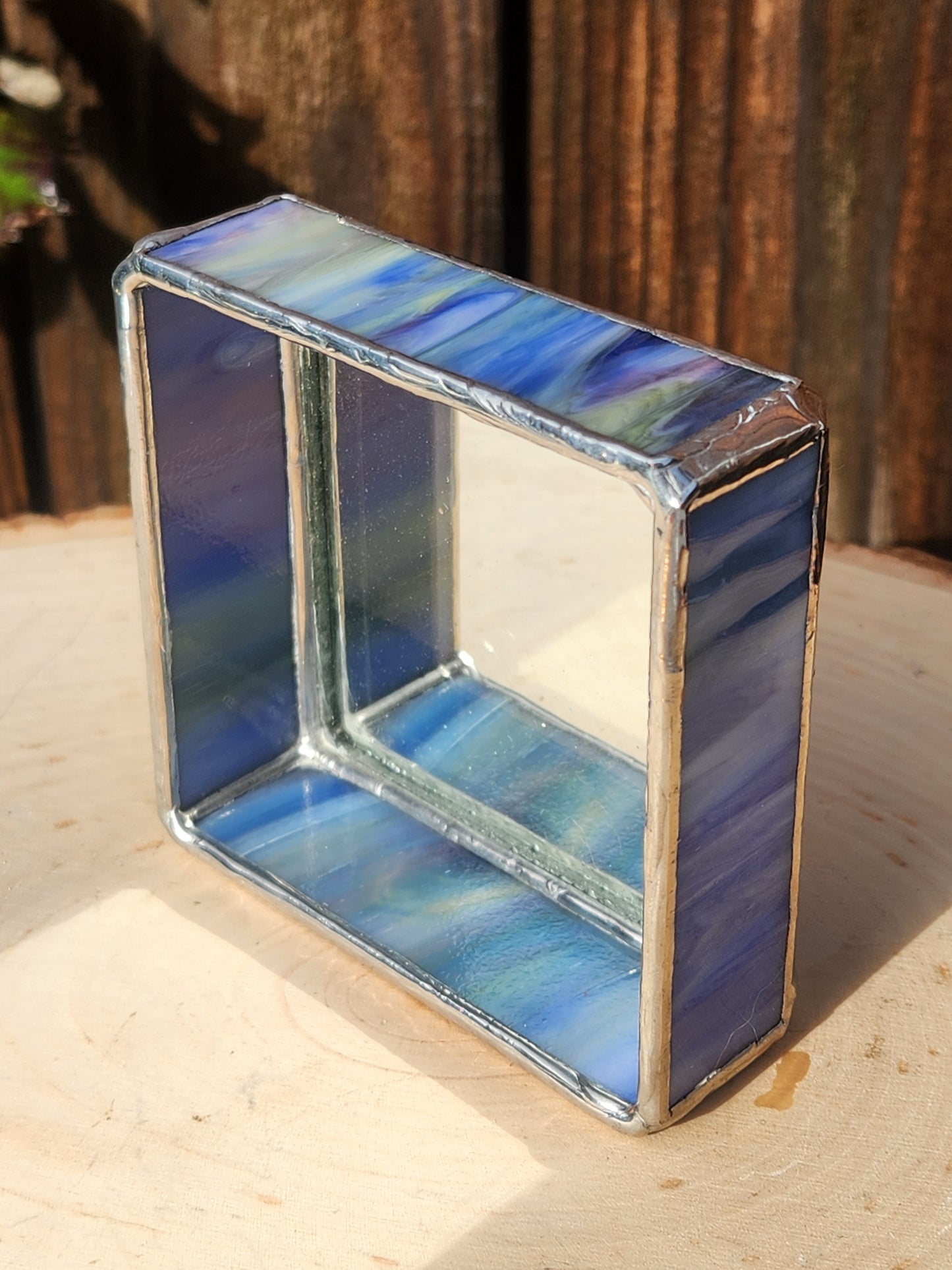 Blue Stained Glass Trinket Tray with Mirror Bottom