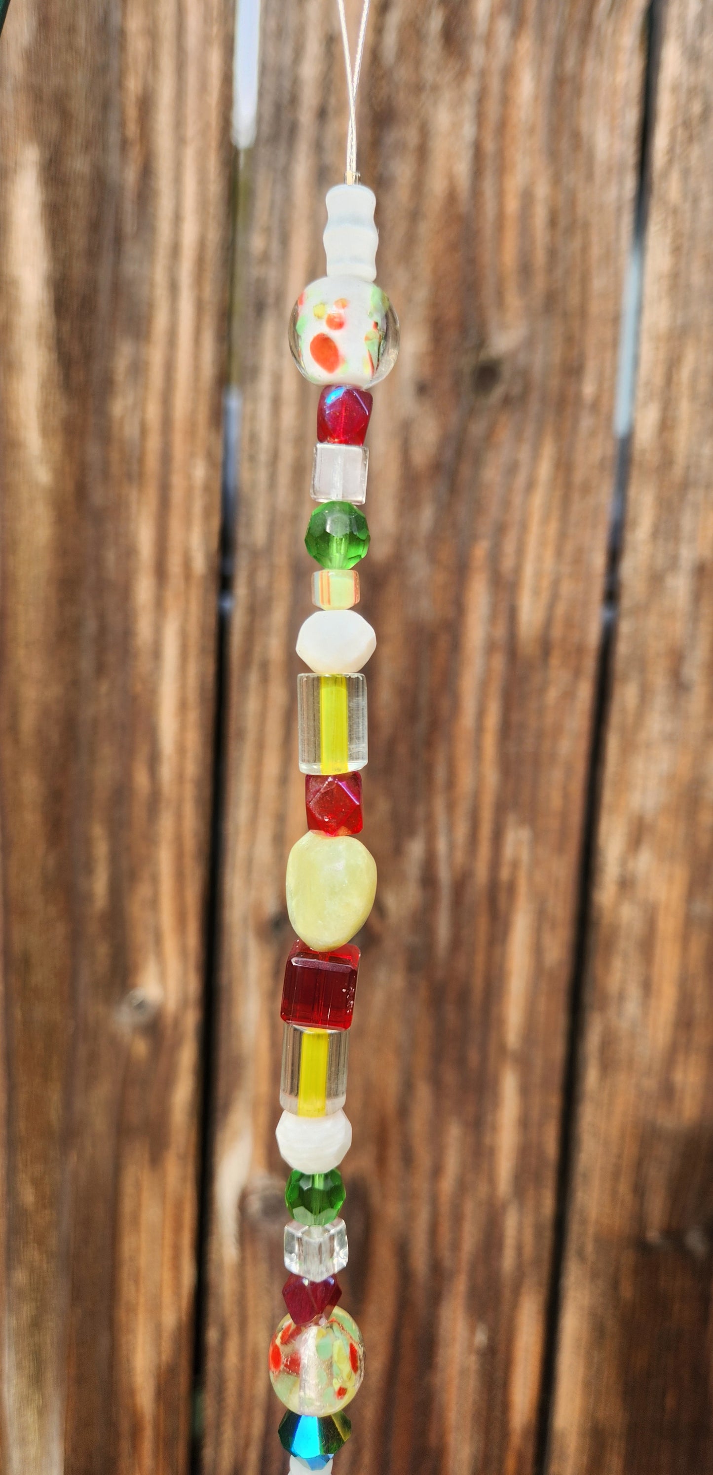 Neon Green and Red Glass Bead Suncatcher