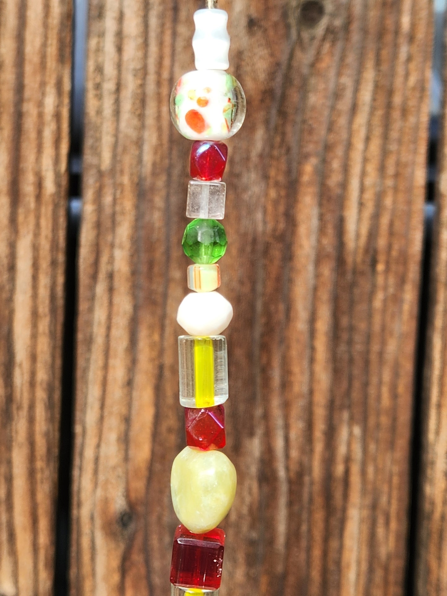 Neon Green and Red Glass Bead Suncatcher