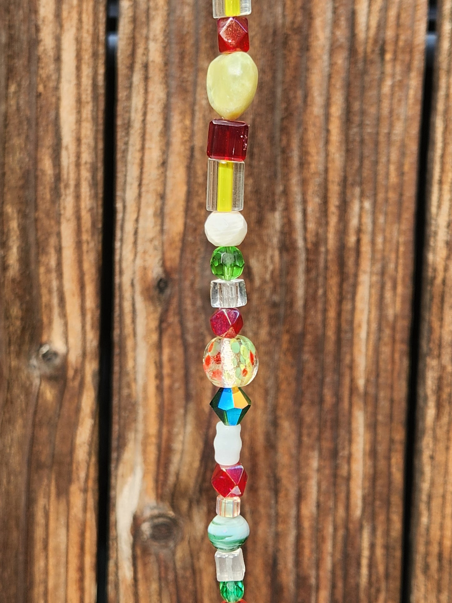 Neon Green and Red Glass Bead Suncatcher