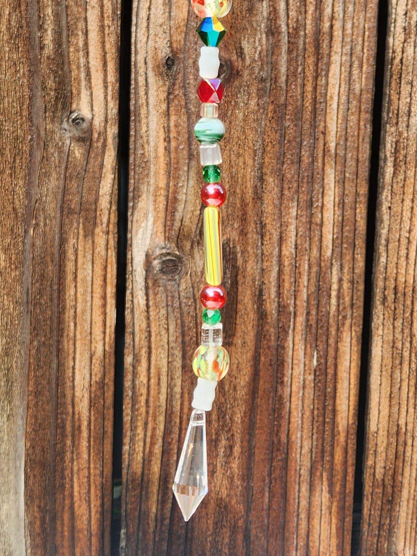 Neon Green and Red Glass Bead Suncatcher