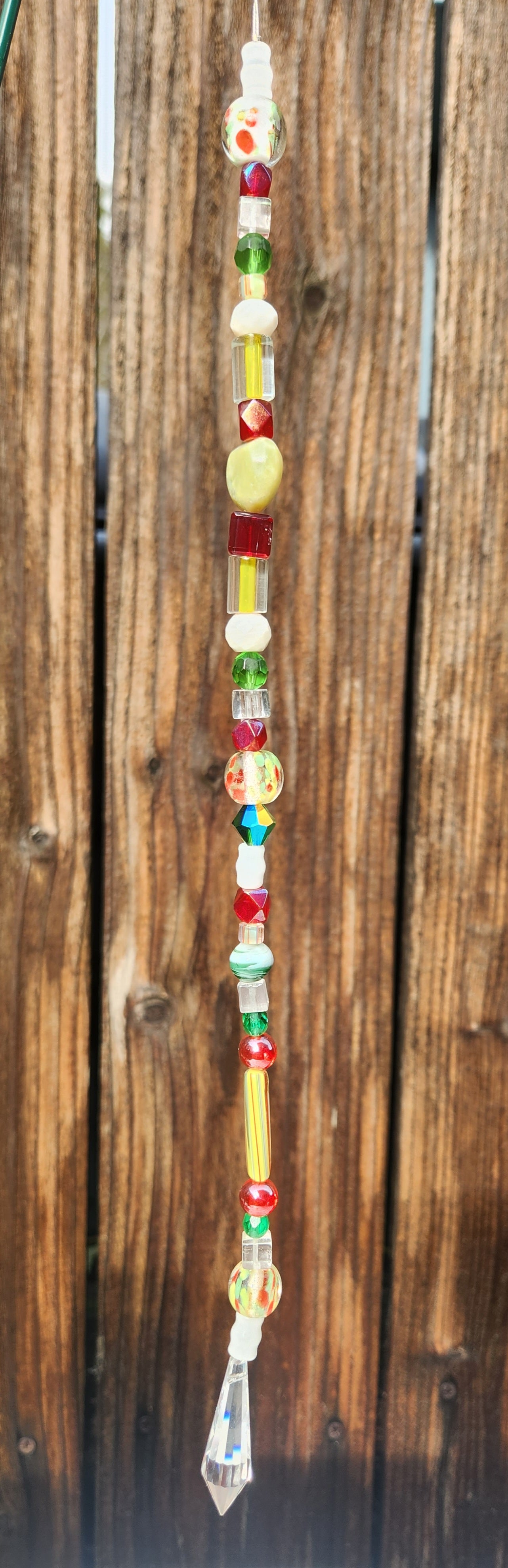 Neon Green and Red Glass Bead Suncatcher