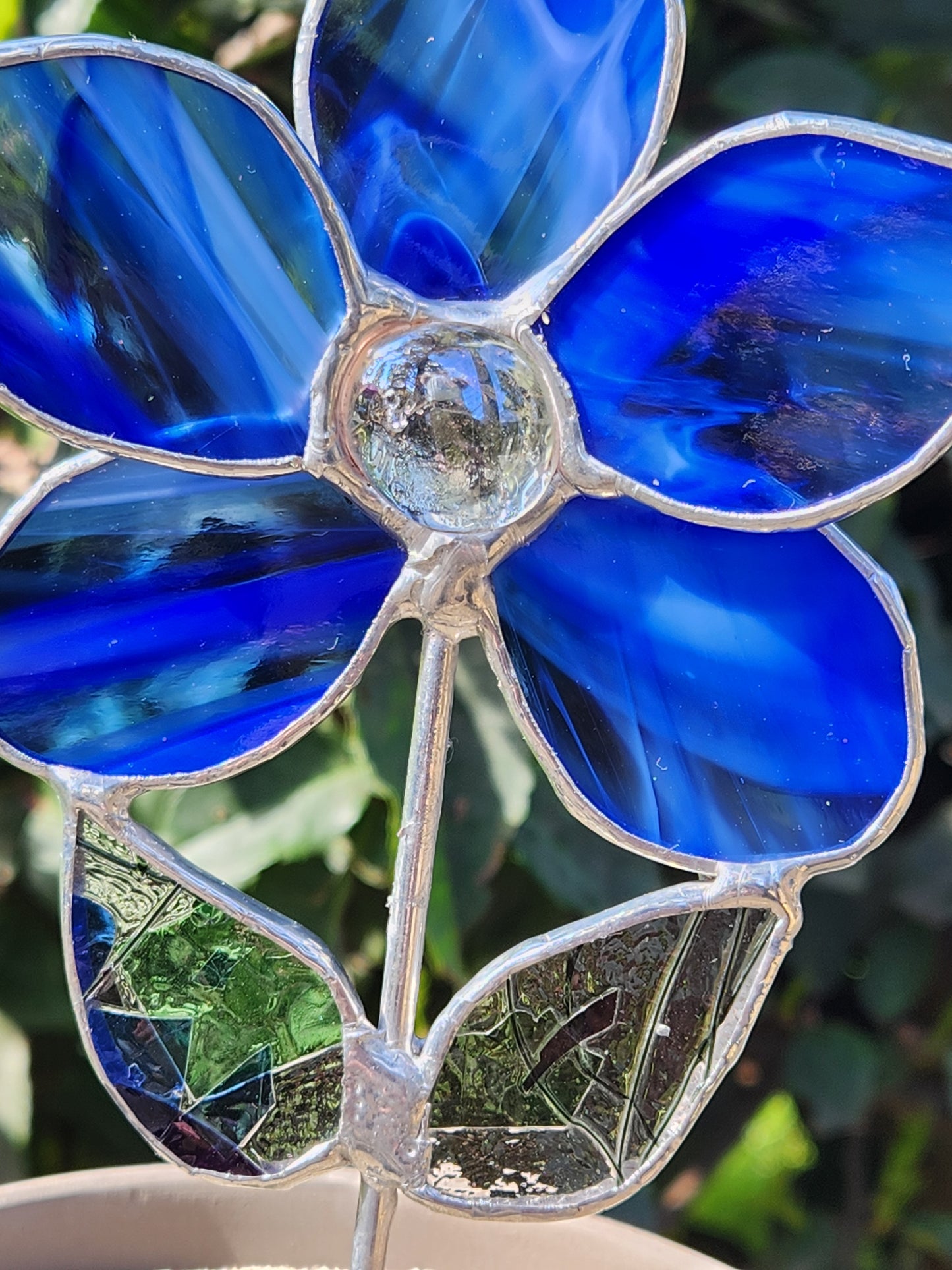 Blue Baroque Glass Daisy Stained Glass Plant Stake