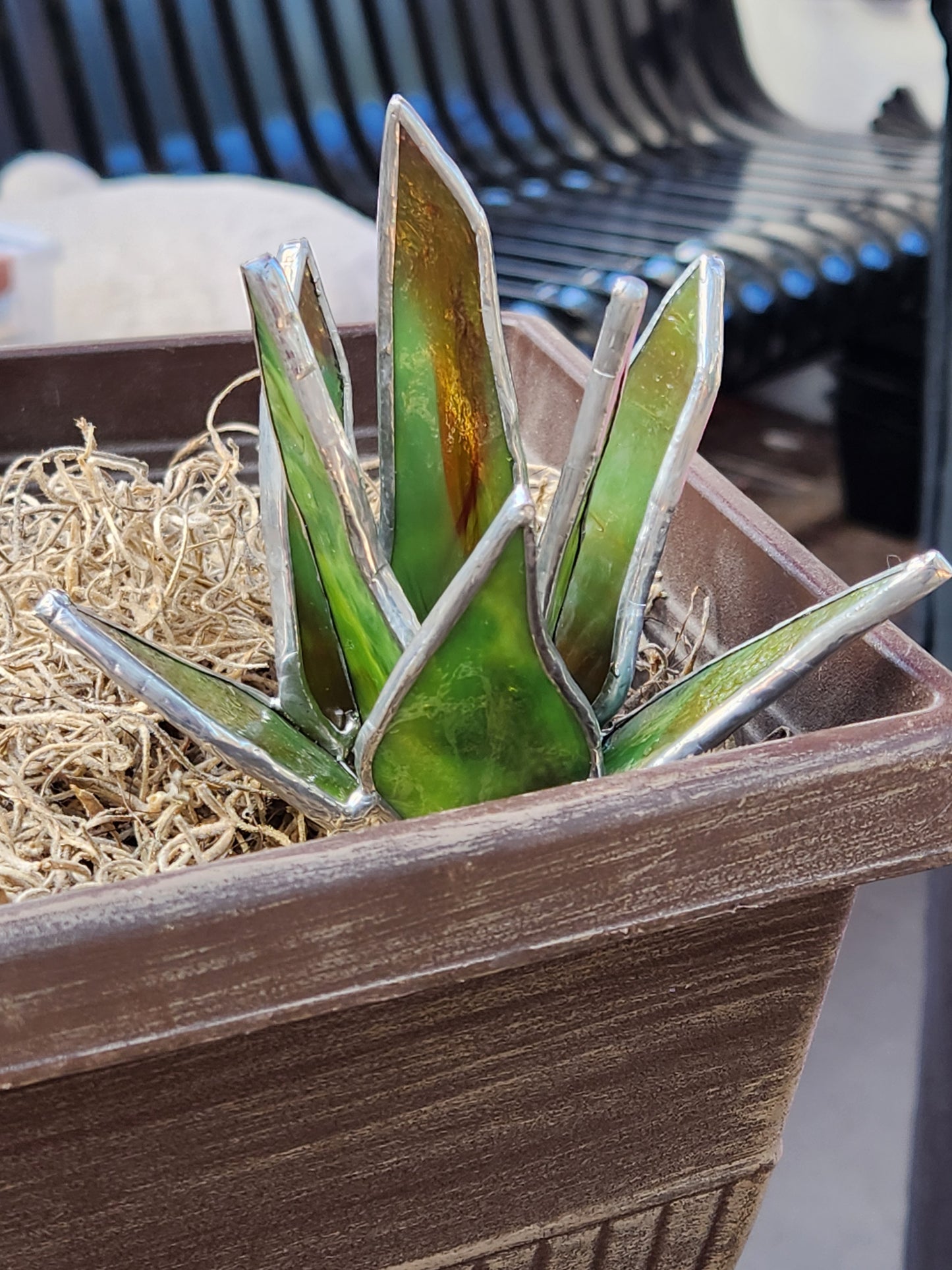 Mini Green Mottled Stained Glass Snake Plant Stake
