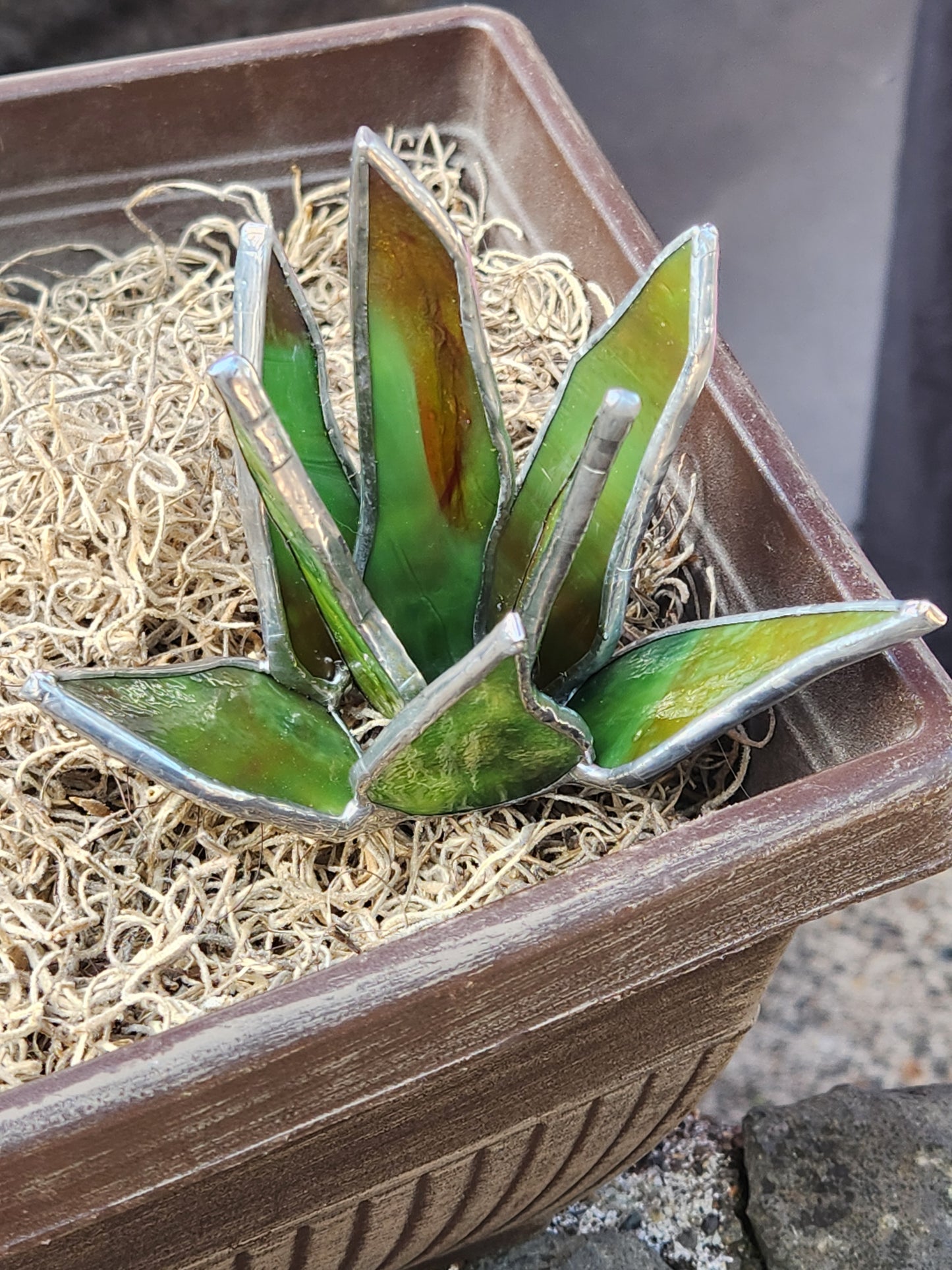 Mini Green Mottled Stained Glass Snake Plant Stake