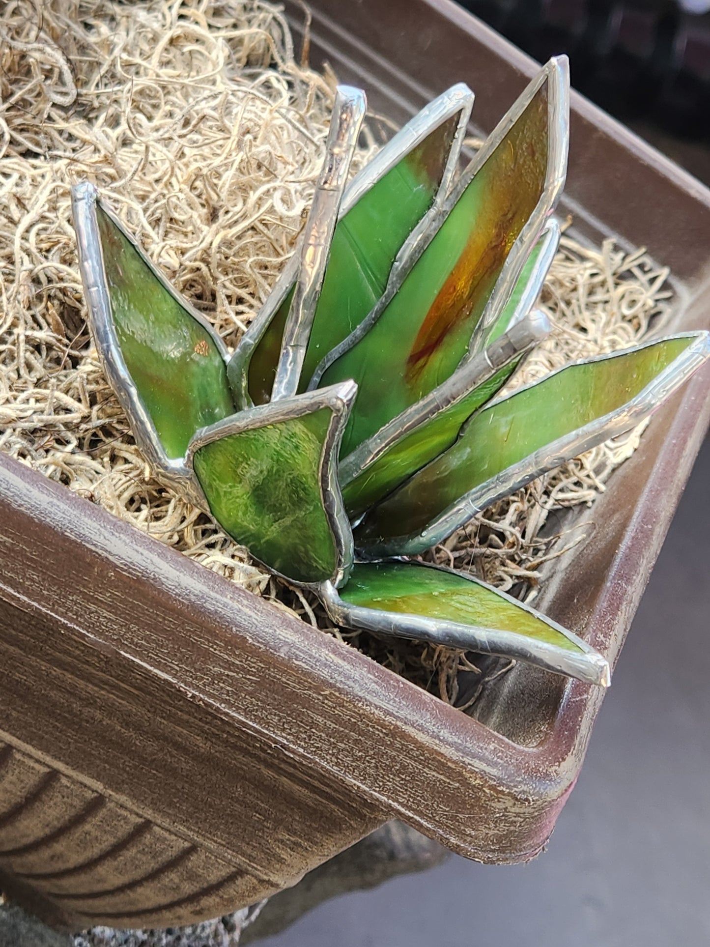 Mini Green Mottled Stained Glass Snake Plant Stake