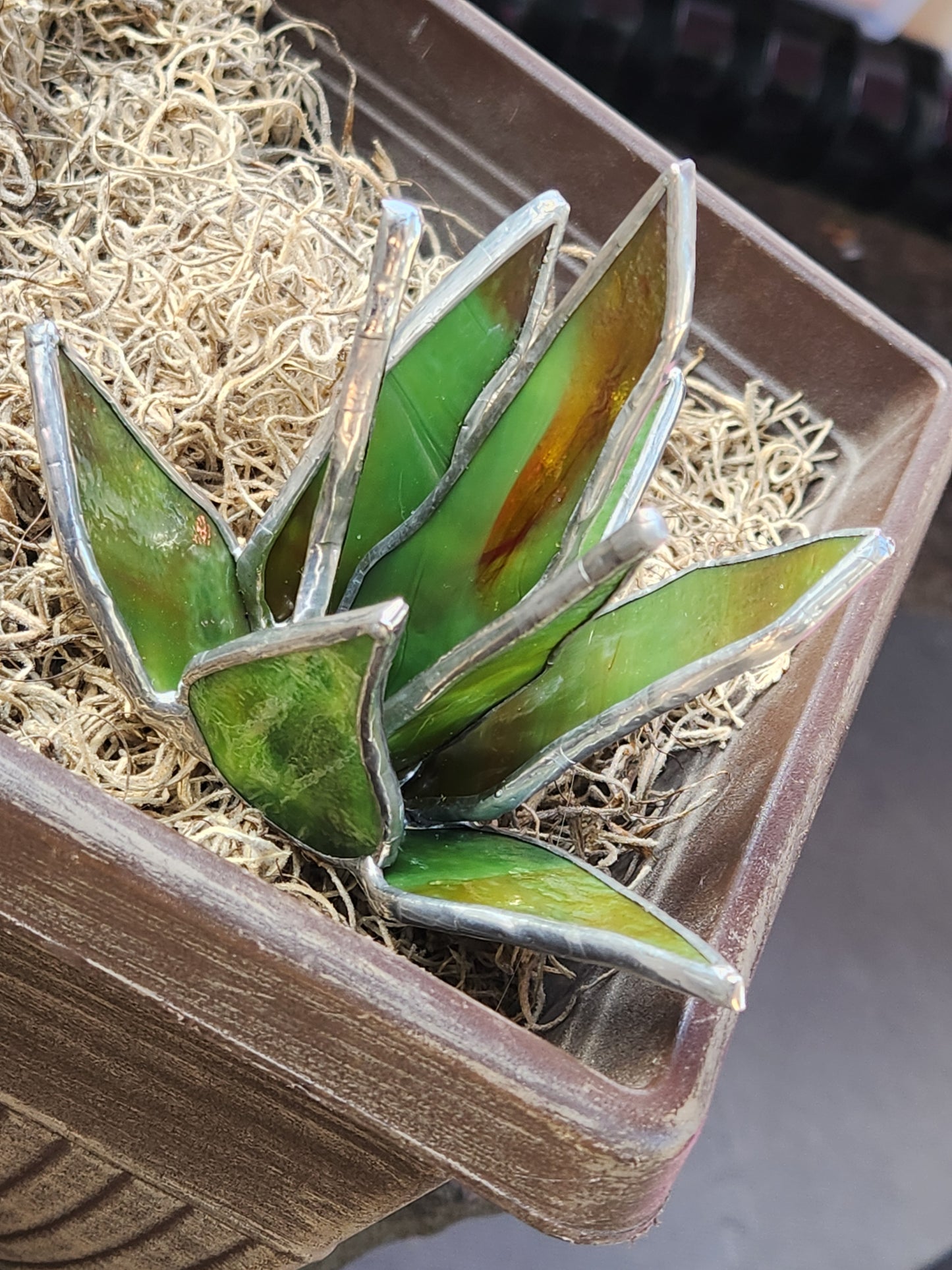 Mini Green Mottled Stained Glass Snake Plant Stake