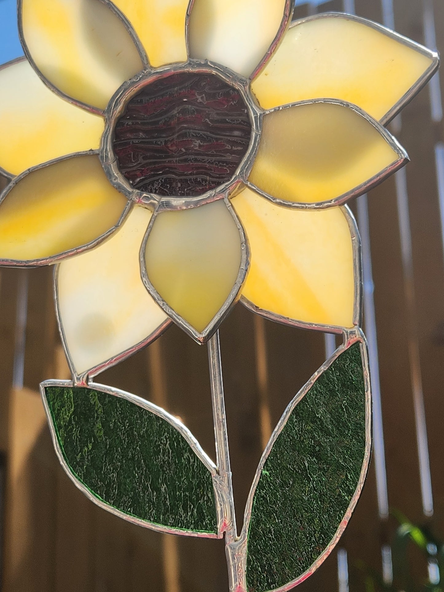 Yellow Sunflower Plant Stake with Texture Brown Center