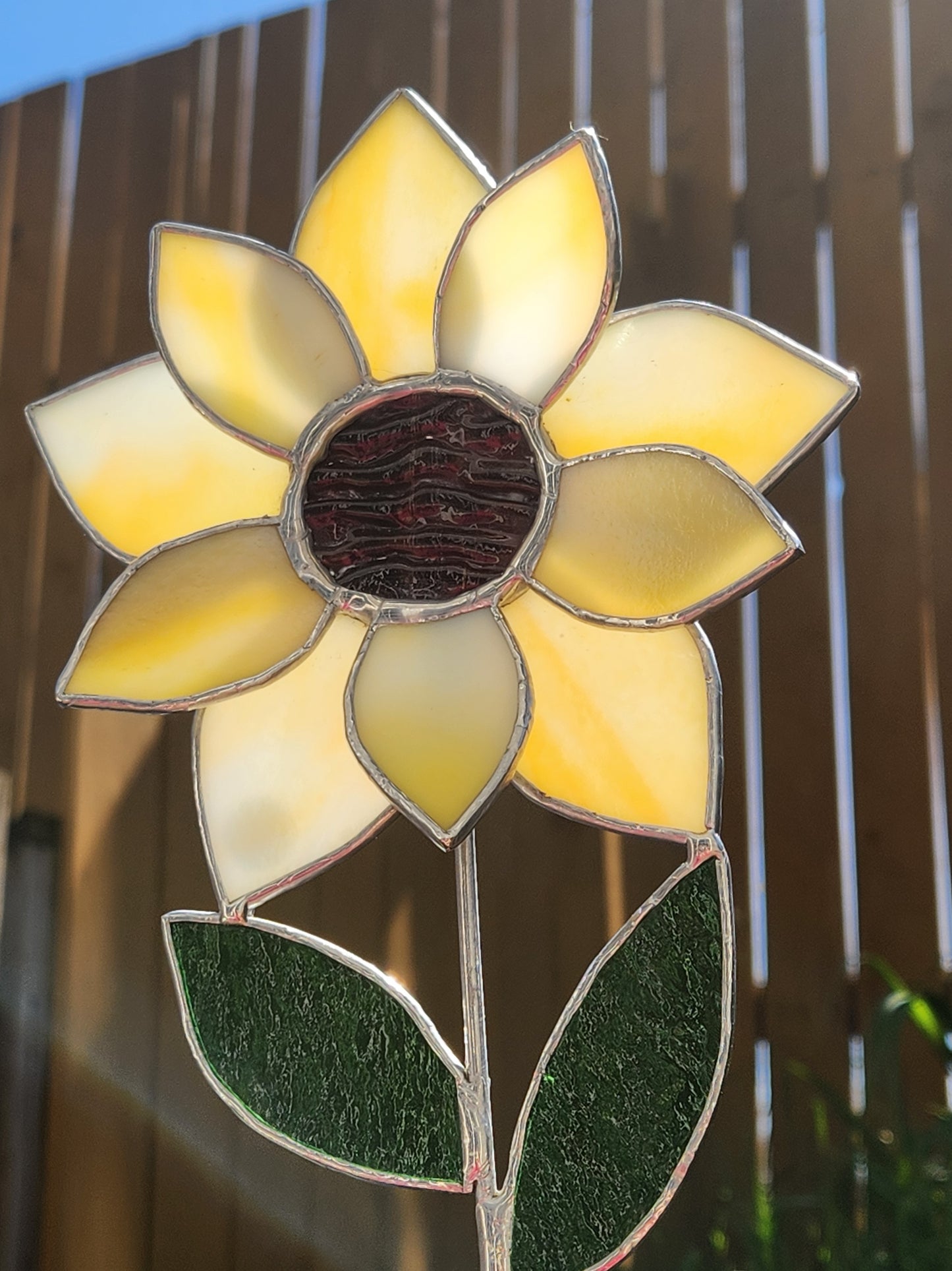 Yellow Sunflower Plant Stake with Texture Brown Center