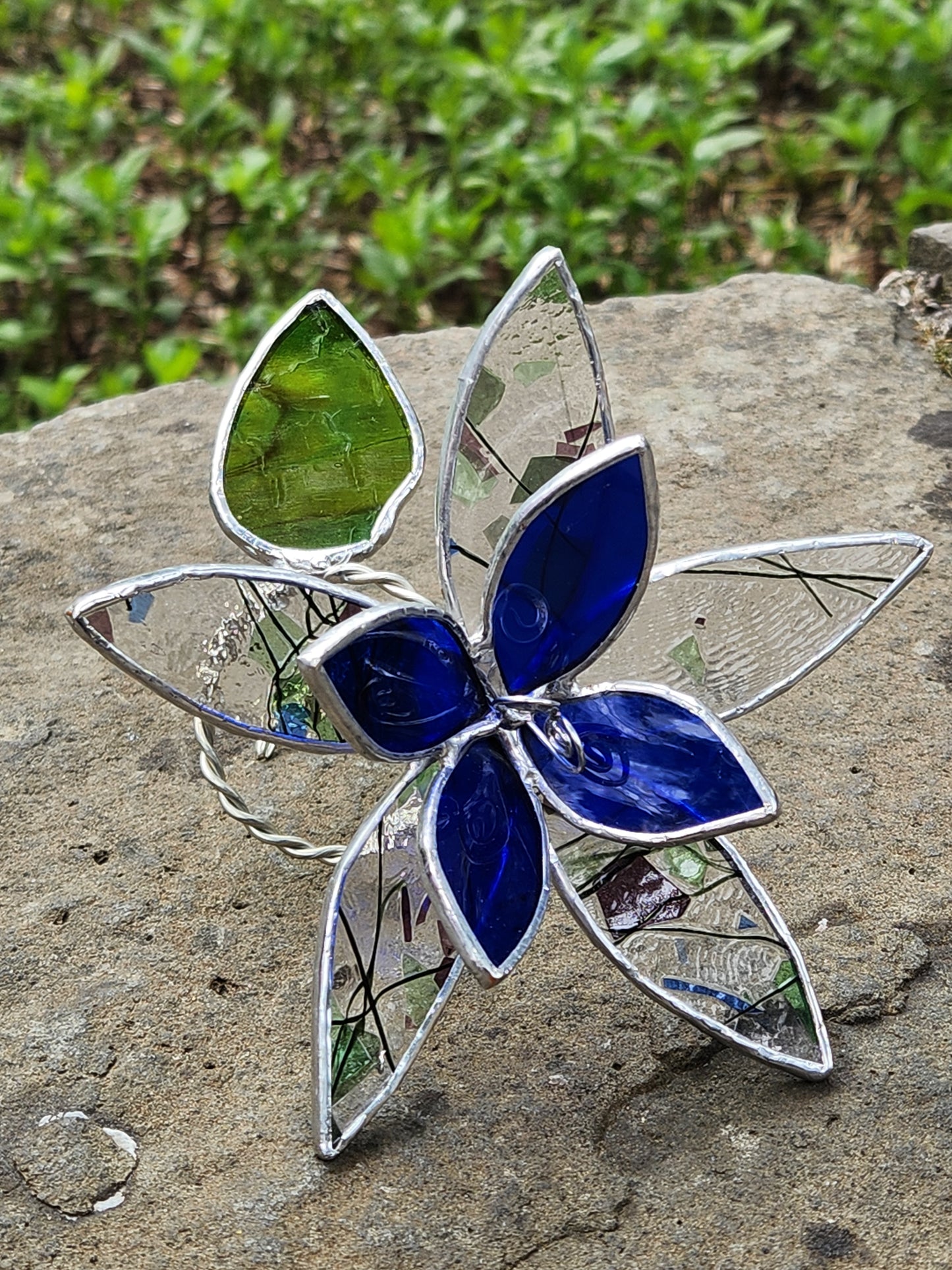 Blue Baroque & Confetti Glass Stained Glass Table Flower