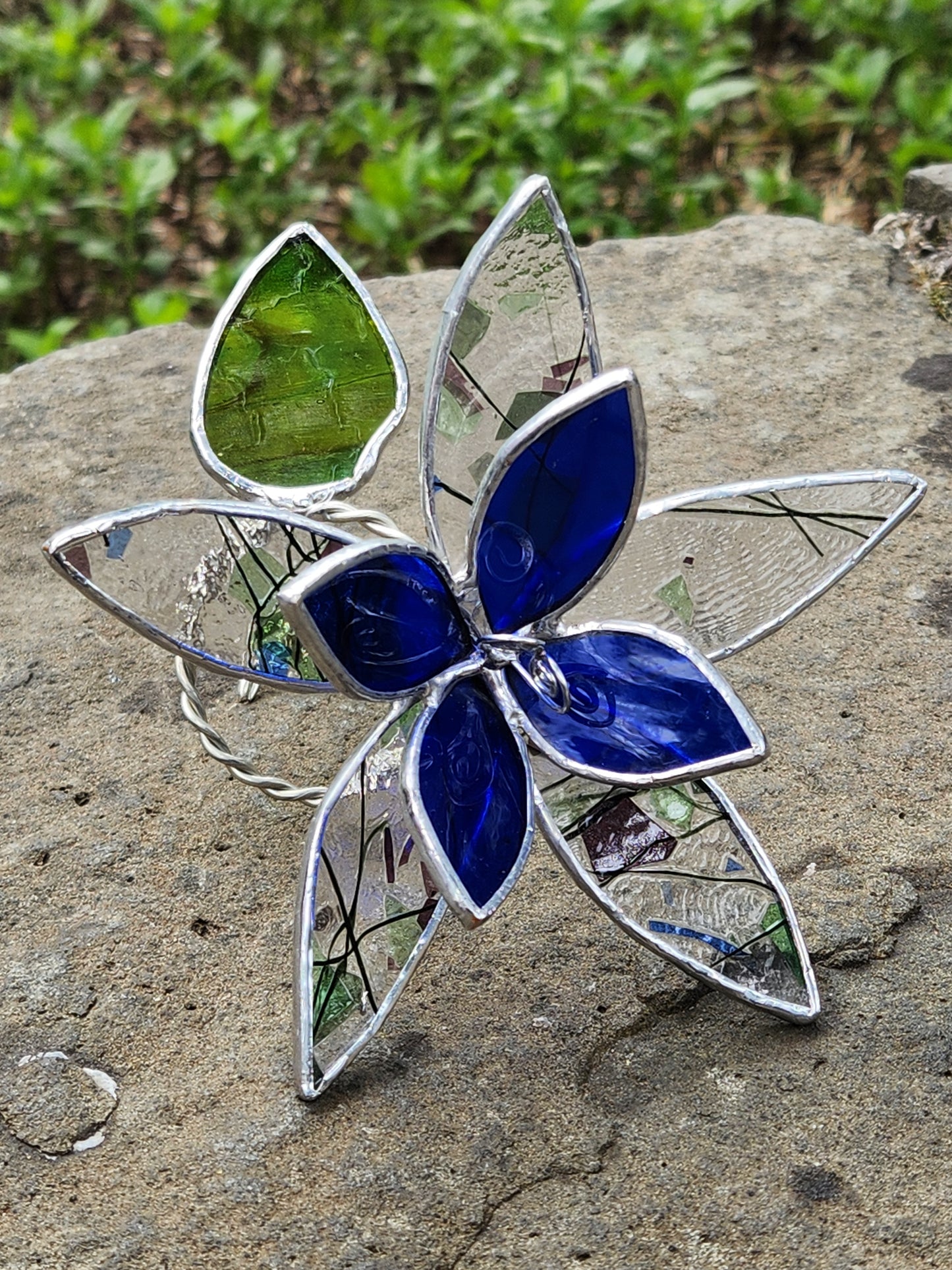 Blue Baroque & Confetti Glass Stained Glass Table Flower