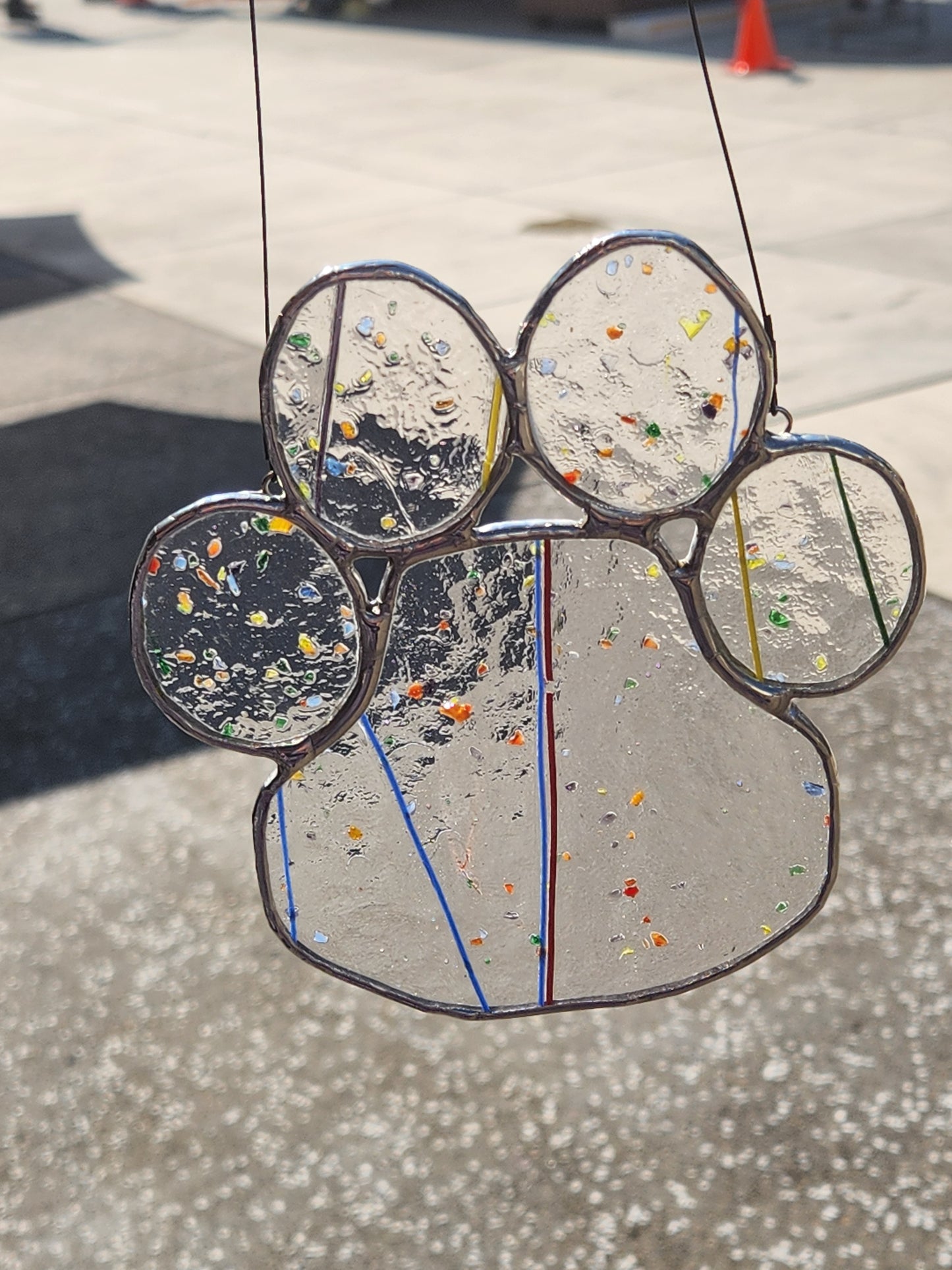 Rainbow Confetti Stained Glass Paw Print