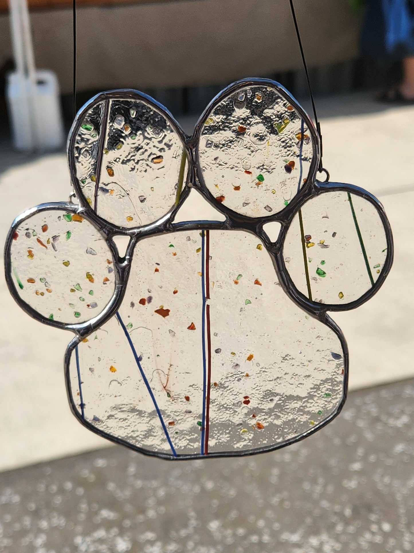 Rainbow Confetti Stained Glass Paw Print