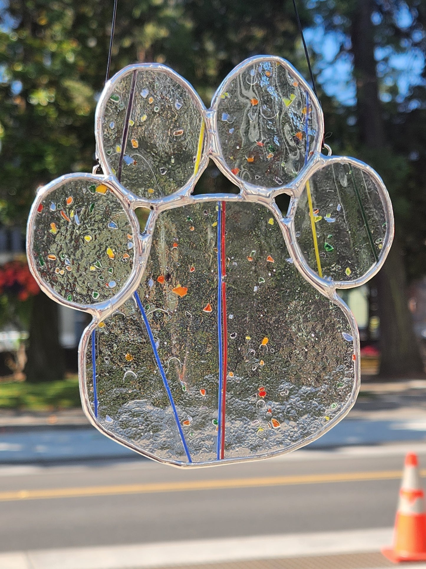 Rainbow Confetti Stained Glass Paw Print
