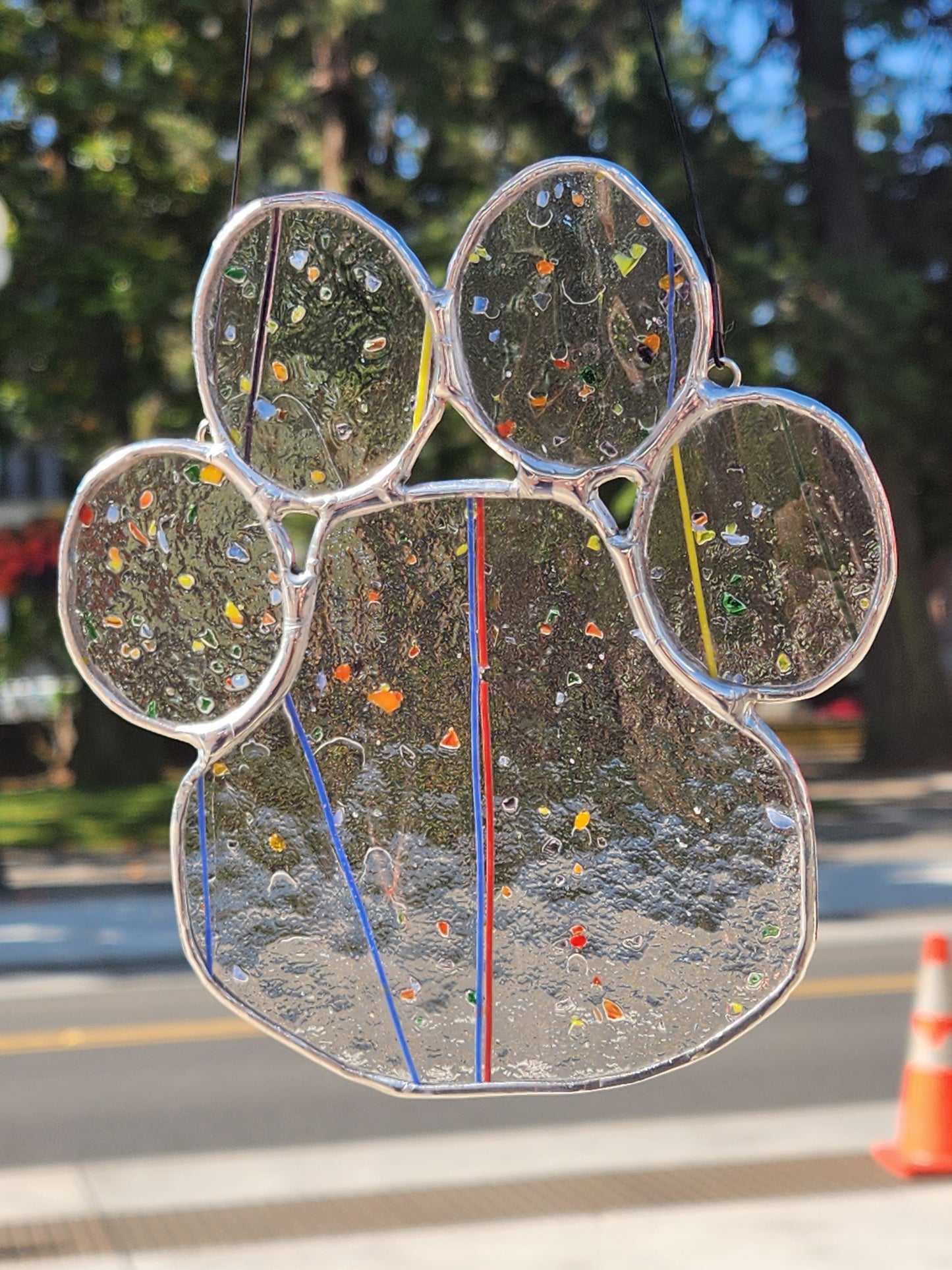 Rainbow Confetti Stained Glass Paw Print