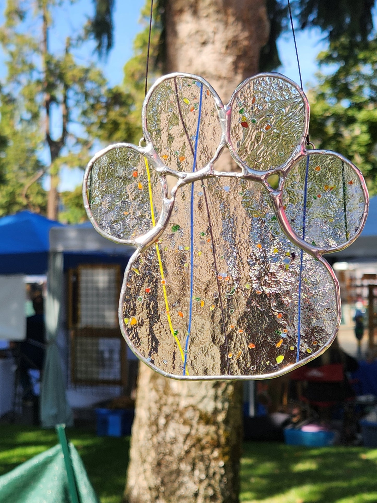 Rainbow Confetti Stained Glass Paw Print II