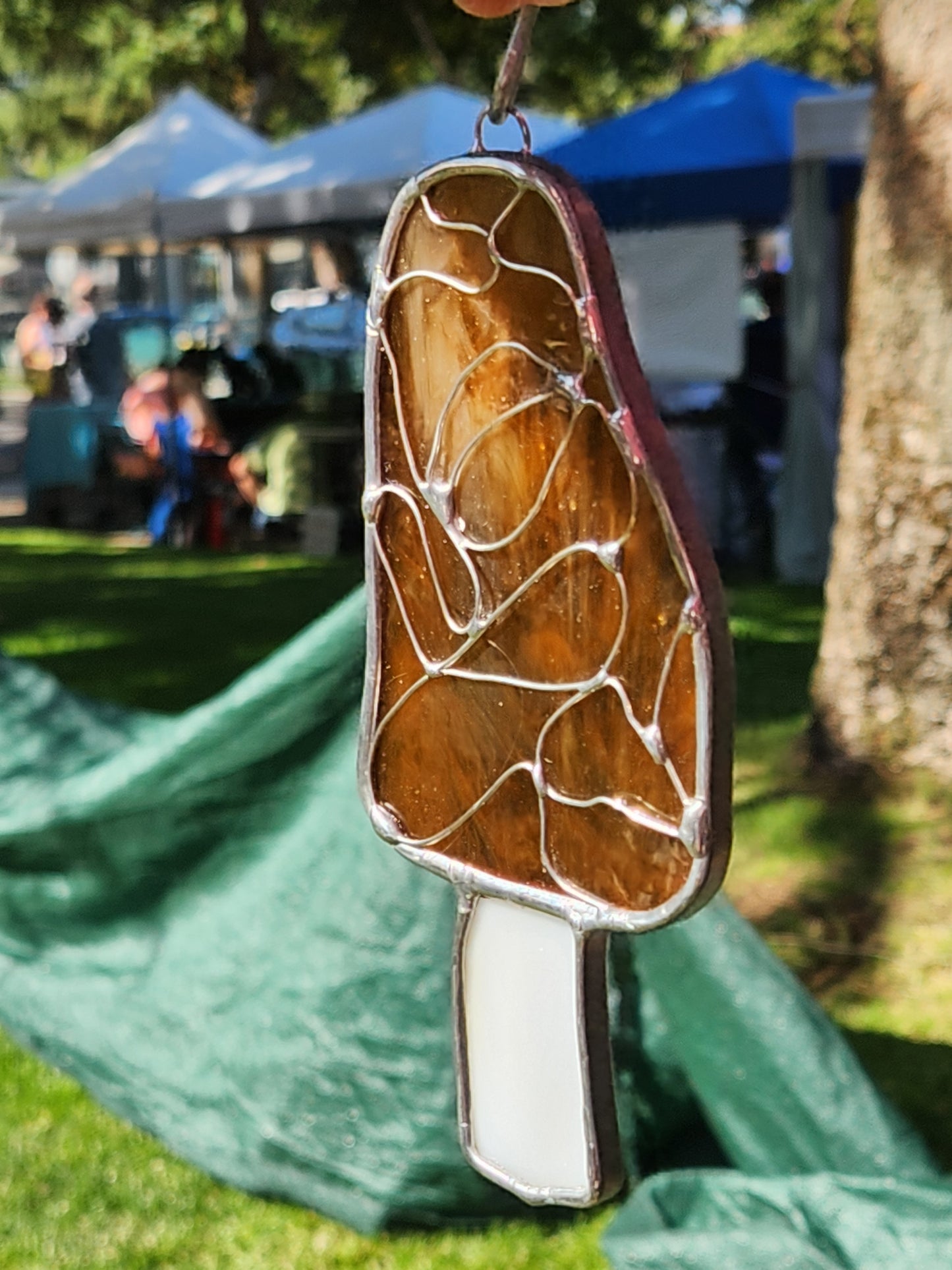 Hanging Stained Glass Morrel Mushroom