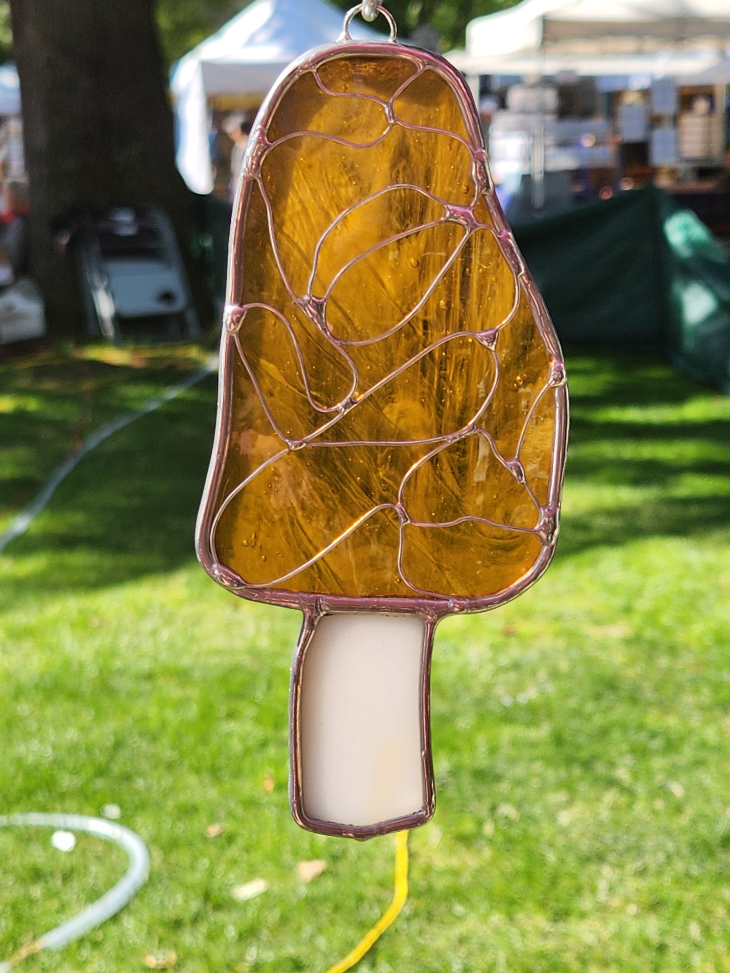 Hanging Stained Glass Morrel Mushroom