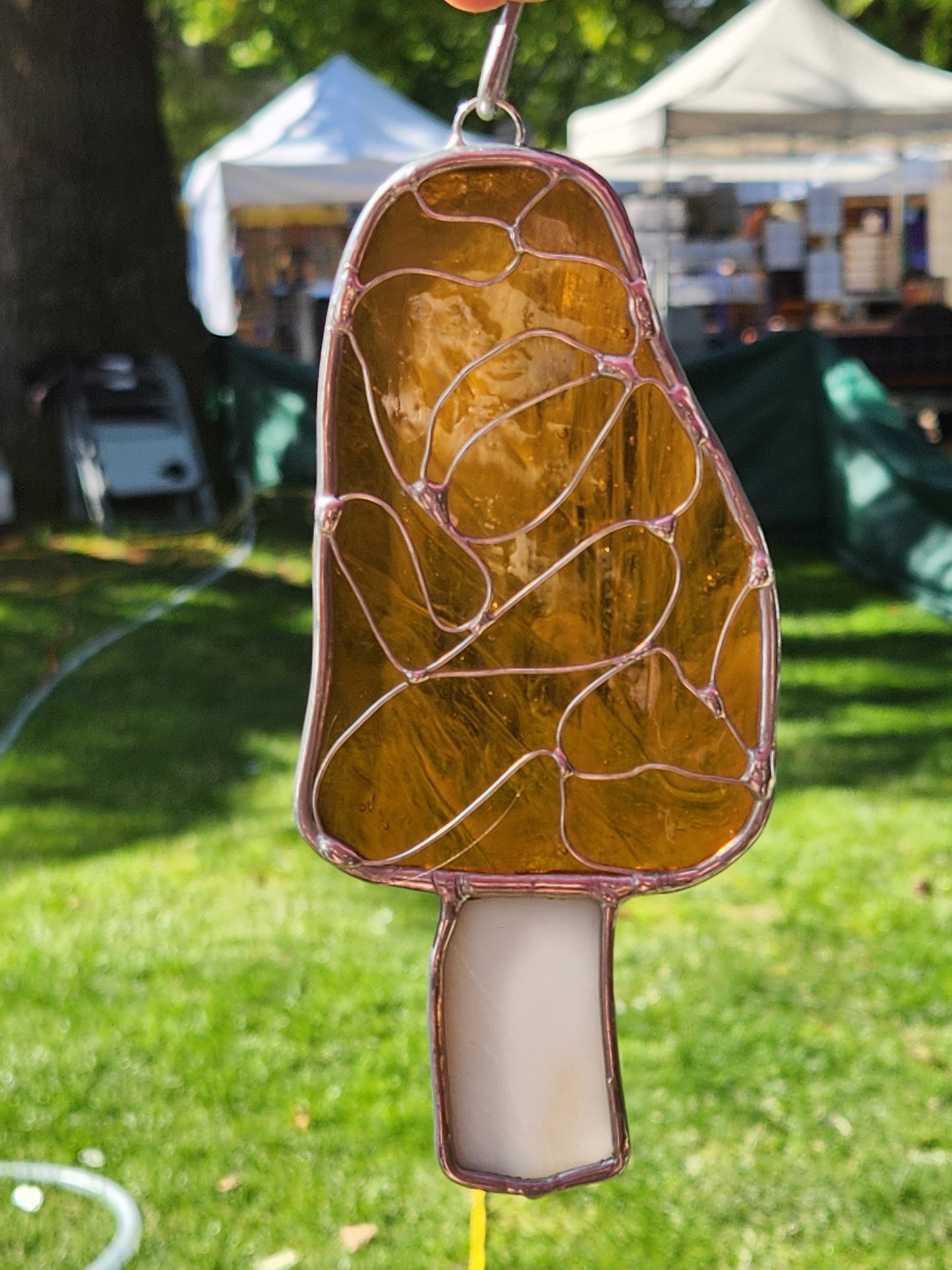 Hanging Stained Glass Morrel Mushroom