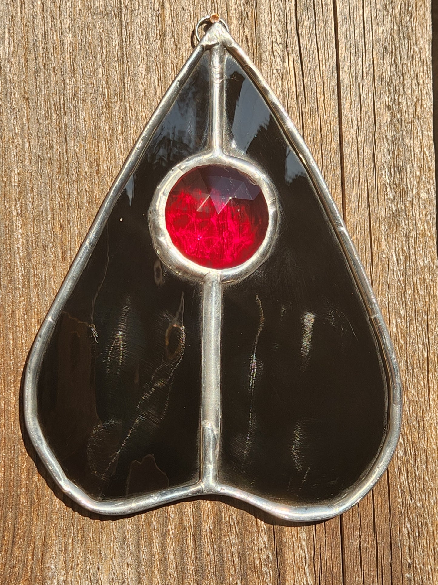 Black Waterglass & Red Jewel Stained Glass Planchette