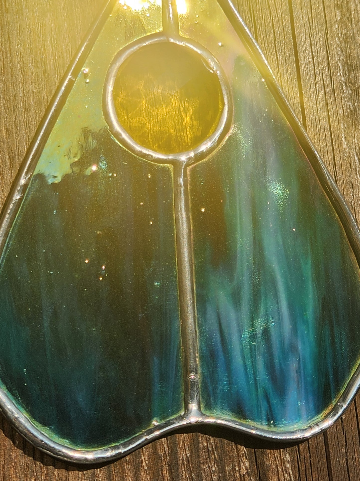 Teal Iridescent & Yellow Jewel Stained Glass Planchette