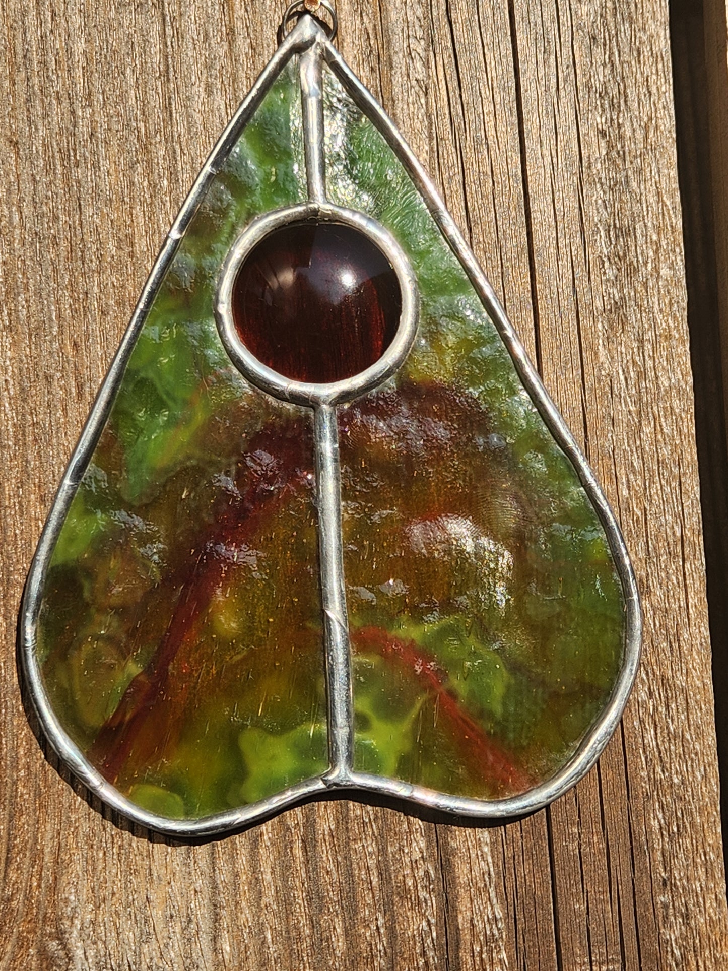 Mottle Green & Brown Nugget Stained Glass Planchette
