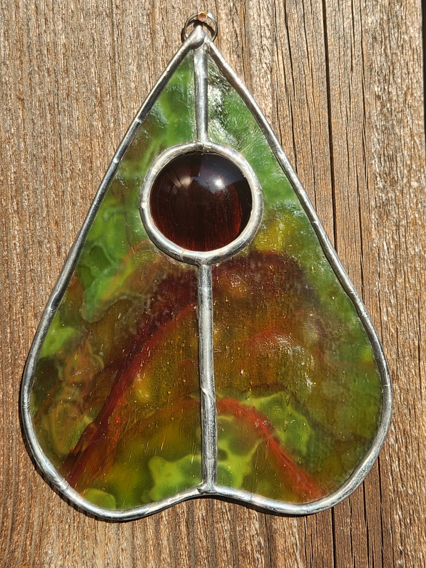 Mottle Green & Brown Nugget Stained Glass Planchette