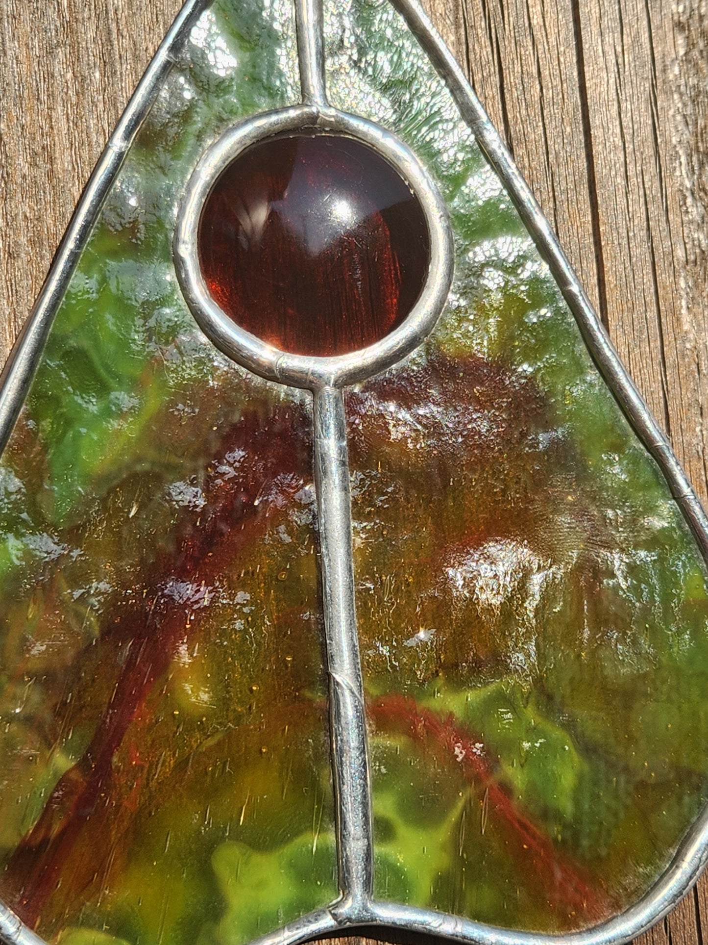 Mottle Green & Brown Nugget Stained Glass Planchette