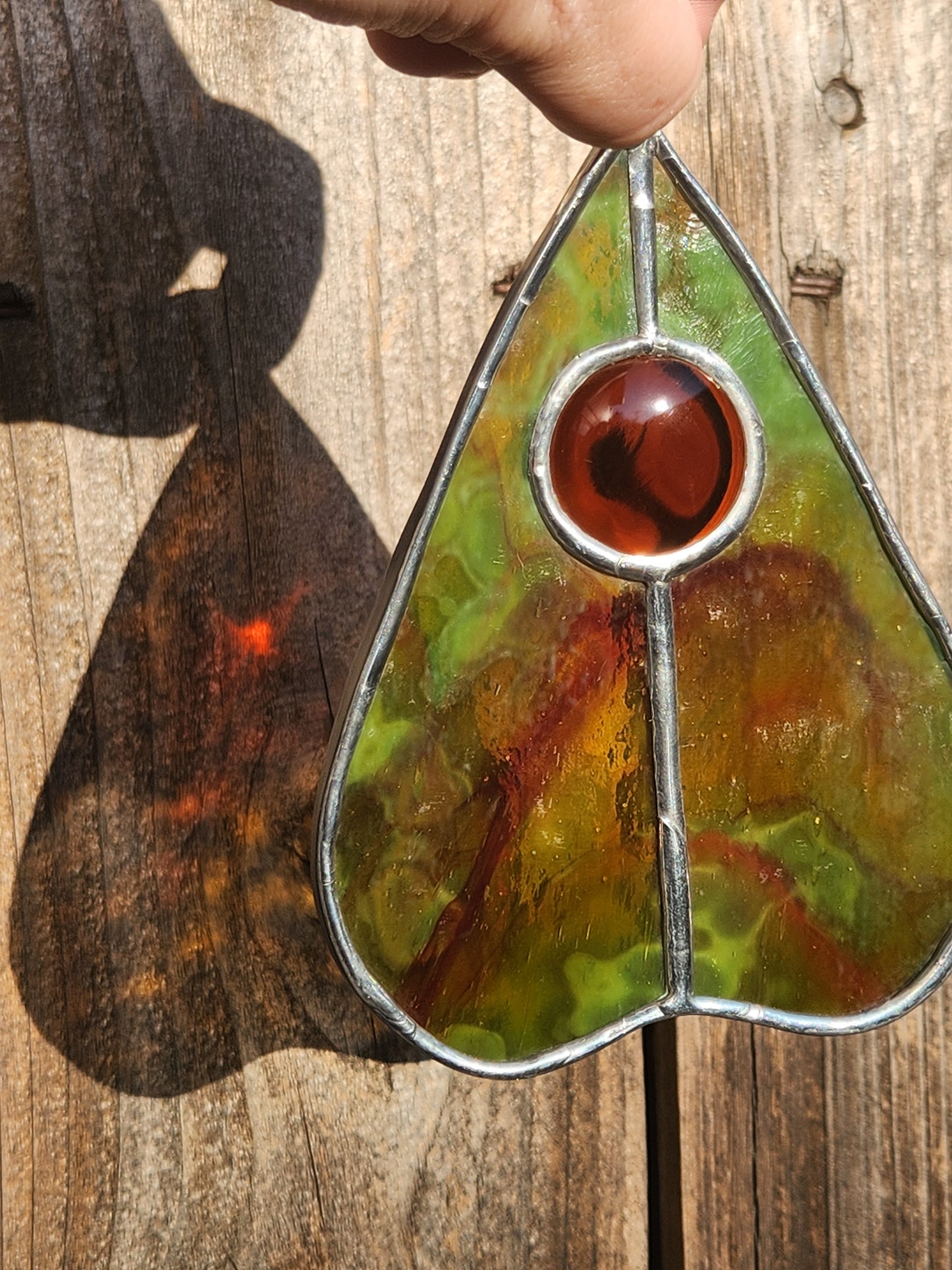 Mottle Green & Brown Nugget Stained Glass Planchette