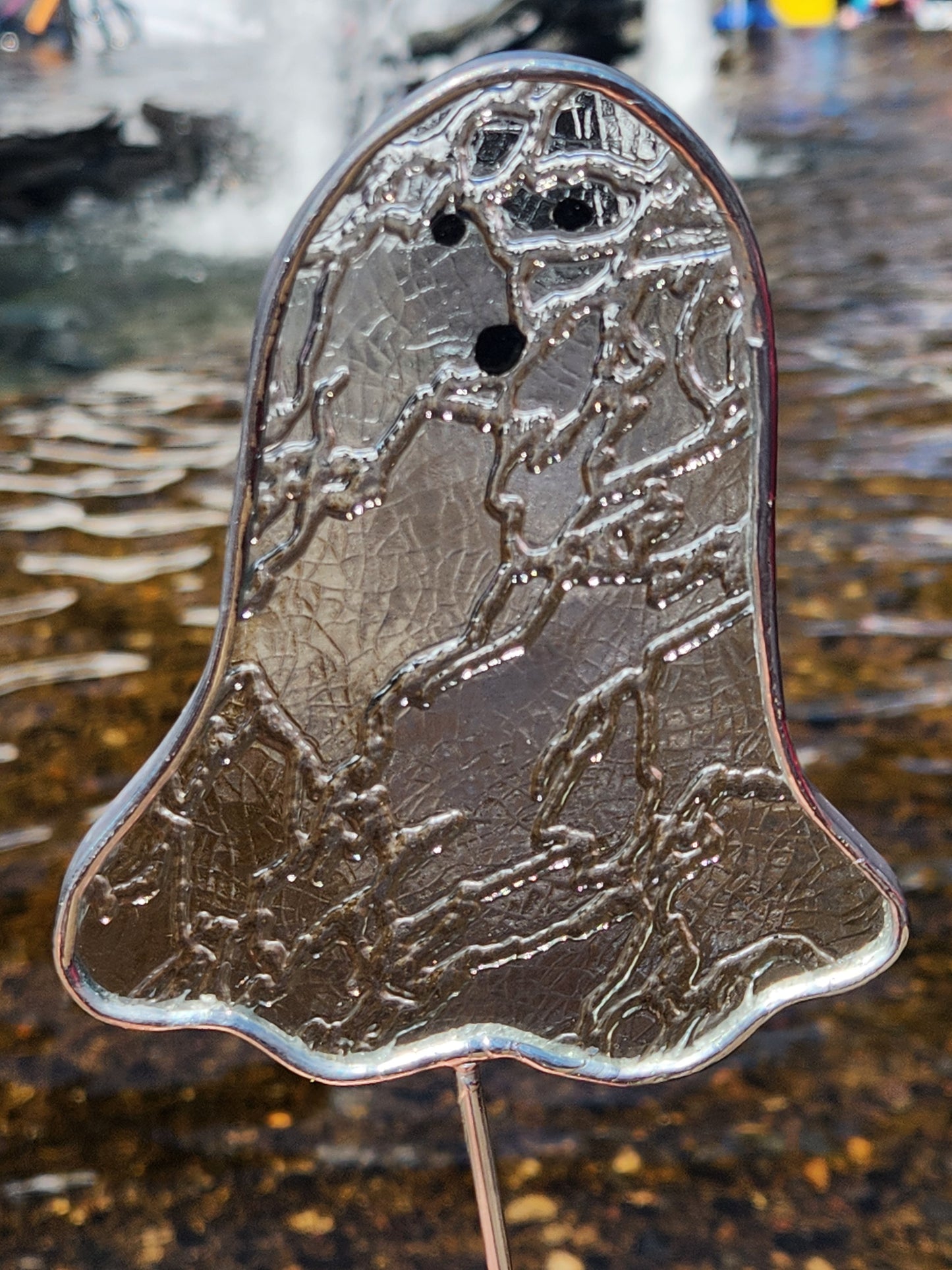 Clear Heavy Crackle Floating Ghost Stained Glass Plant Stake