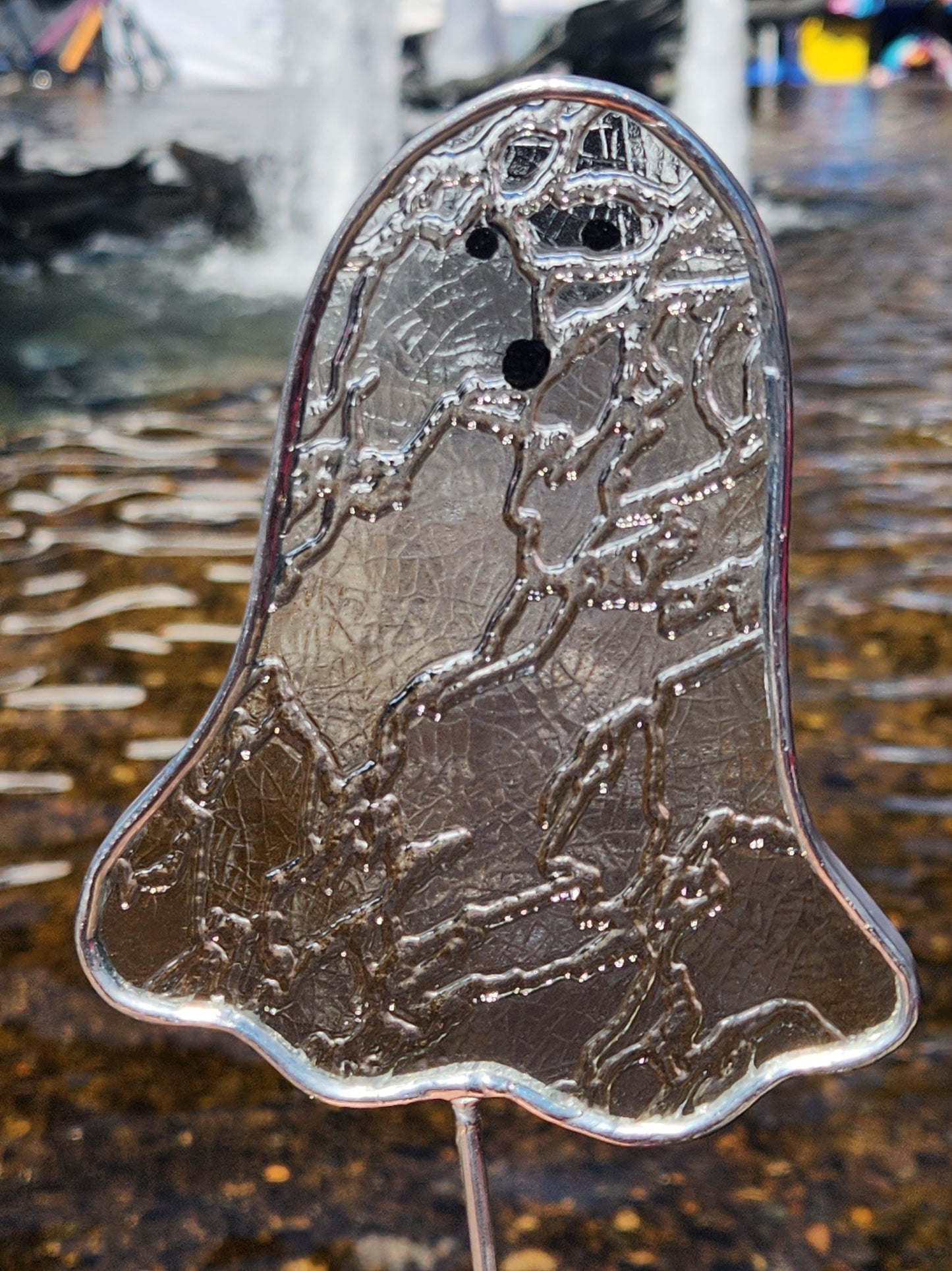 Clear Heavy Crackle Floating Ghost Stained Glass Plant Stake